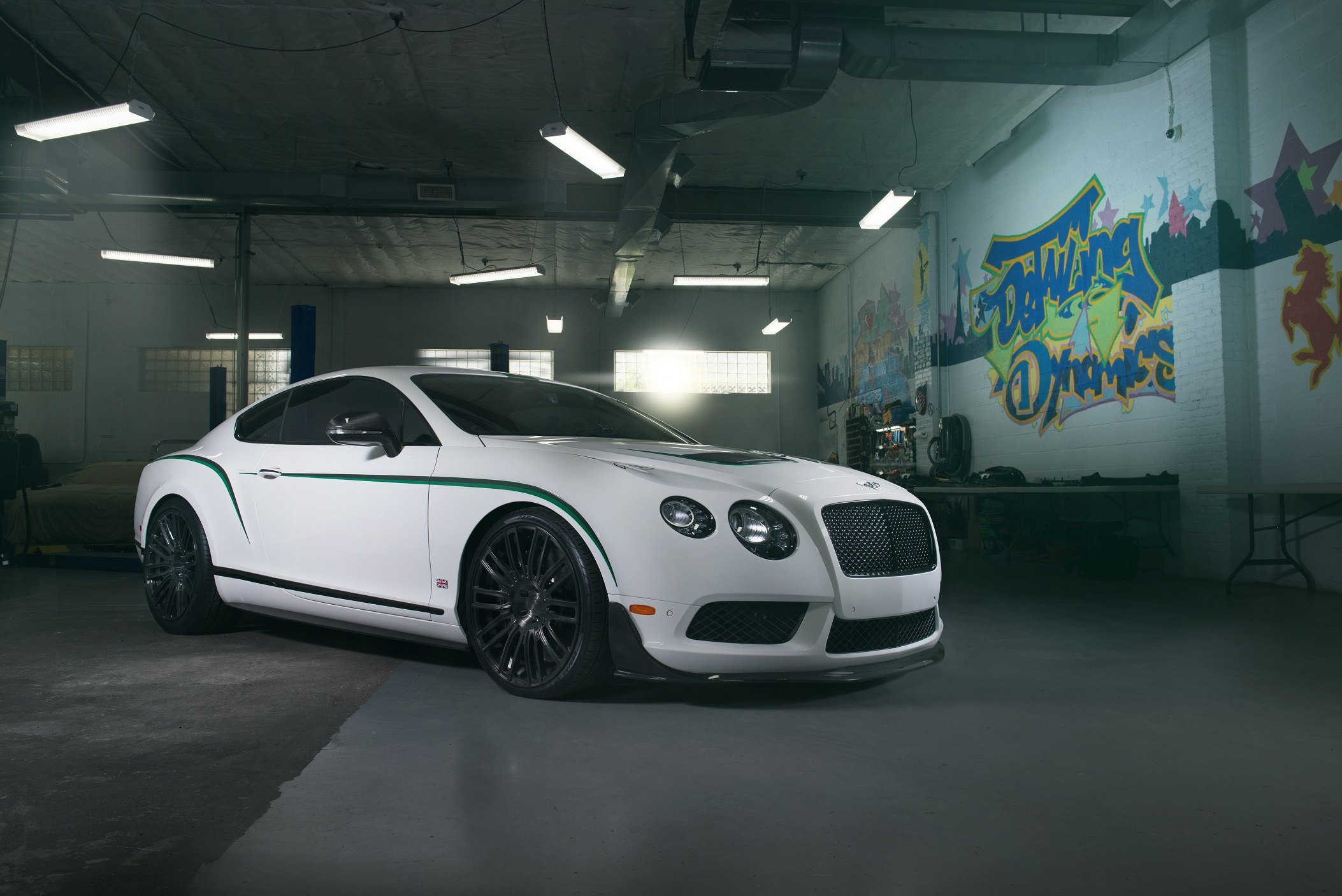 White Bentley Continental with Custom Halo Headlights - Photo by Niche