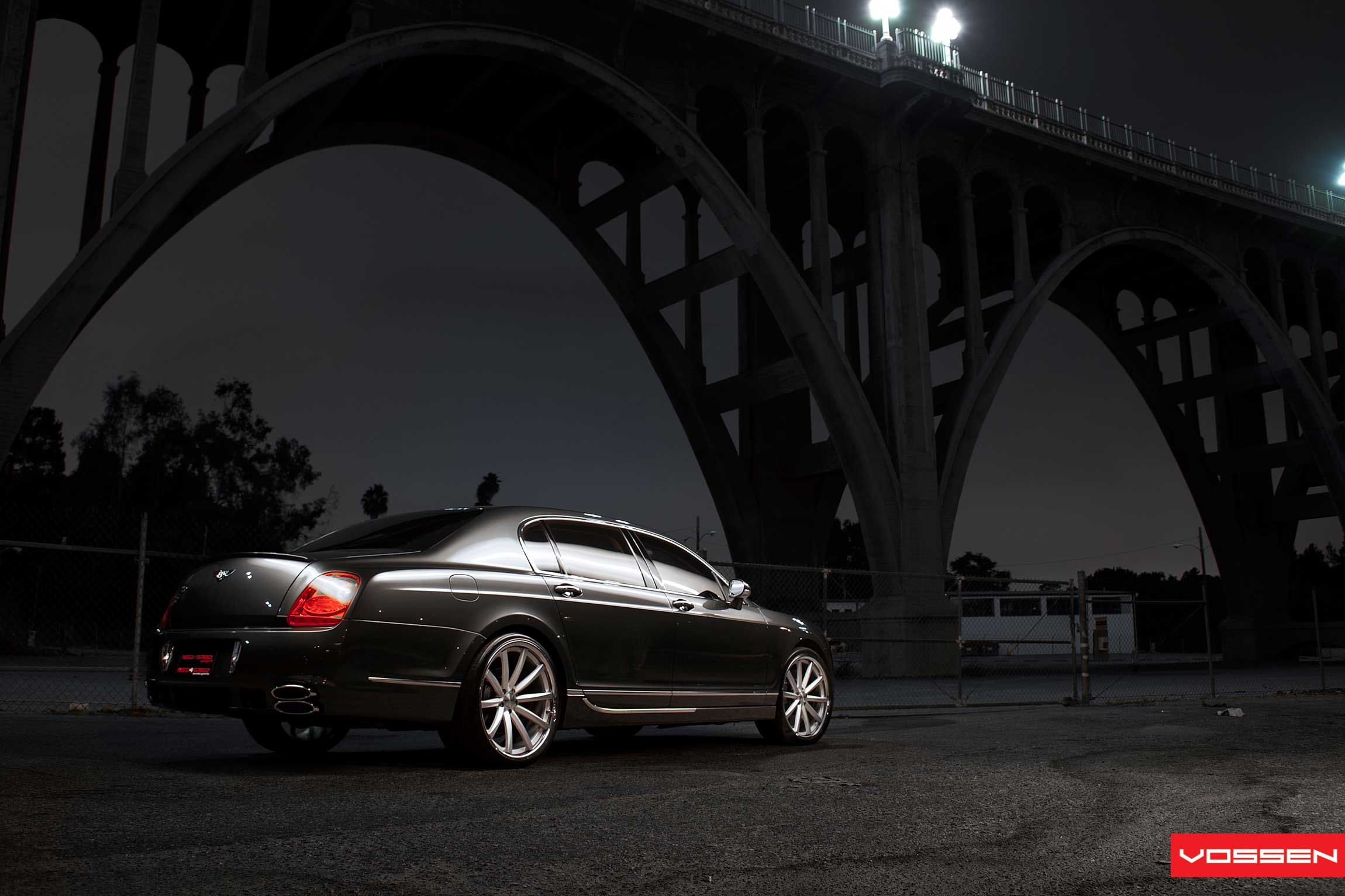 Rear Lip Spoiler on Silver Bentley Flying Spur - Photo by Vossen