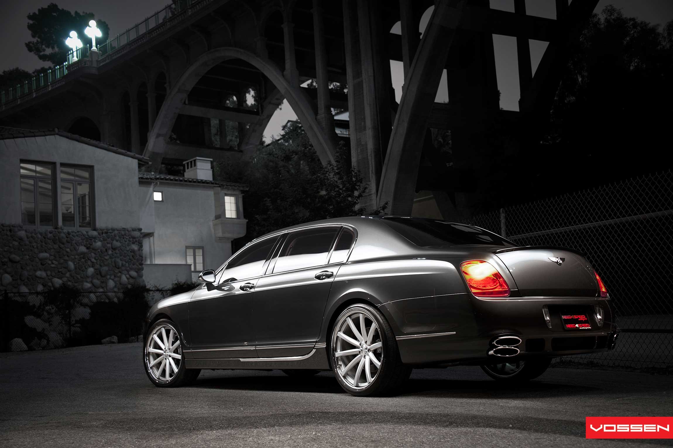 Aftermarket Side Skirts on Silver Bentley Flying Spur - Photo by Vossen