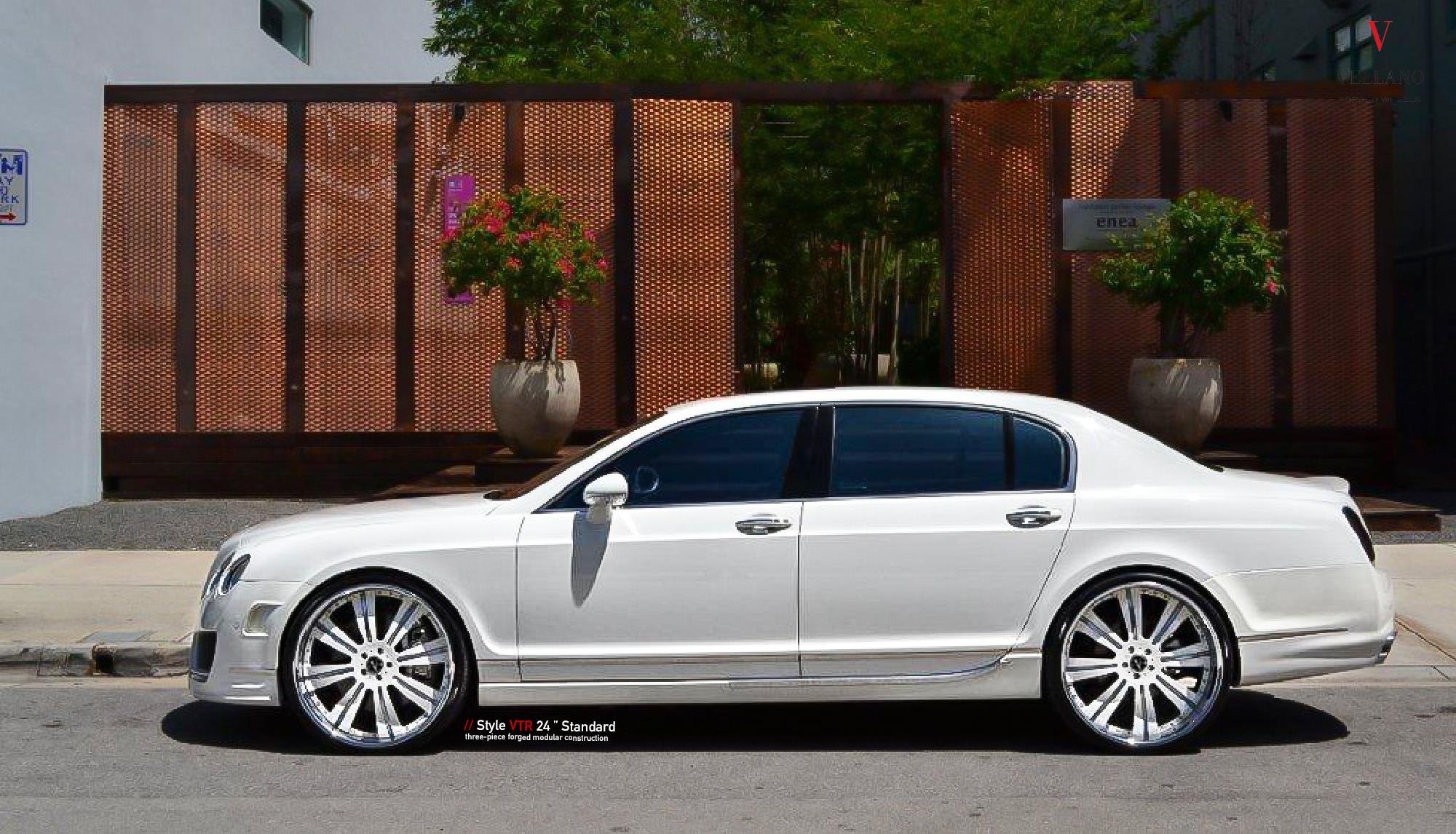 Custom Side Skirts on White Bently Flying Spur - Photo by Vellano