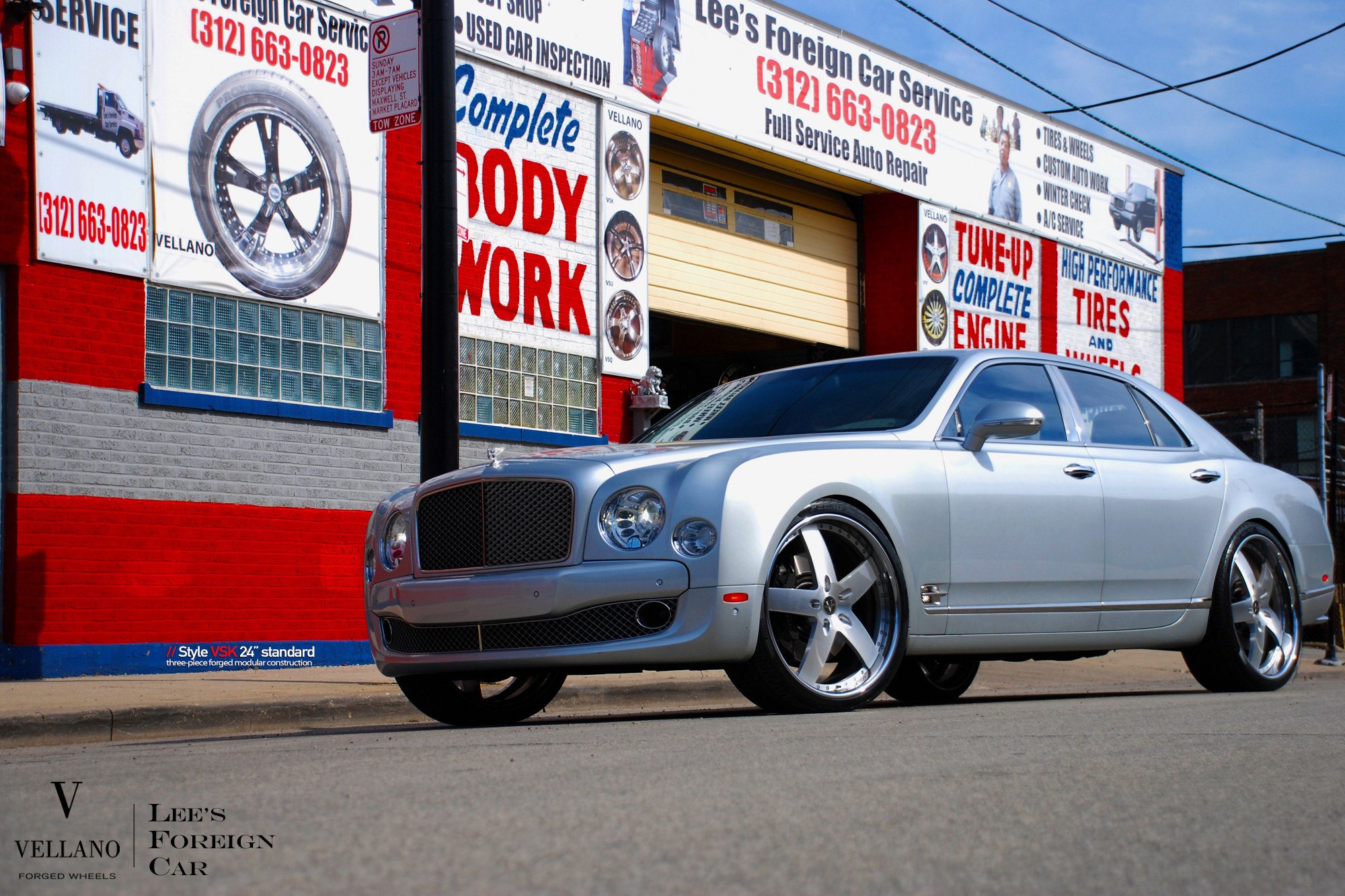 Silver Bently Mulsanne with Custom Front Bumper - Photo by Vellano