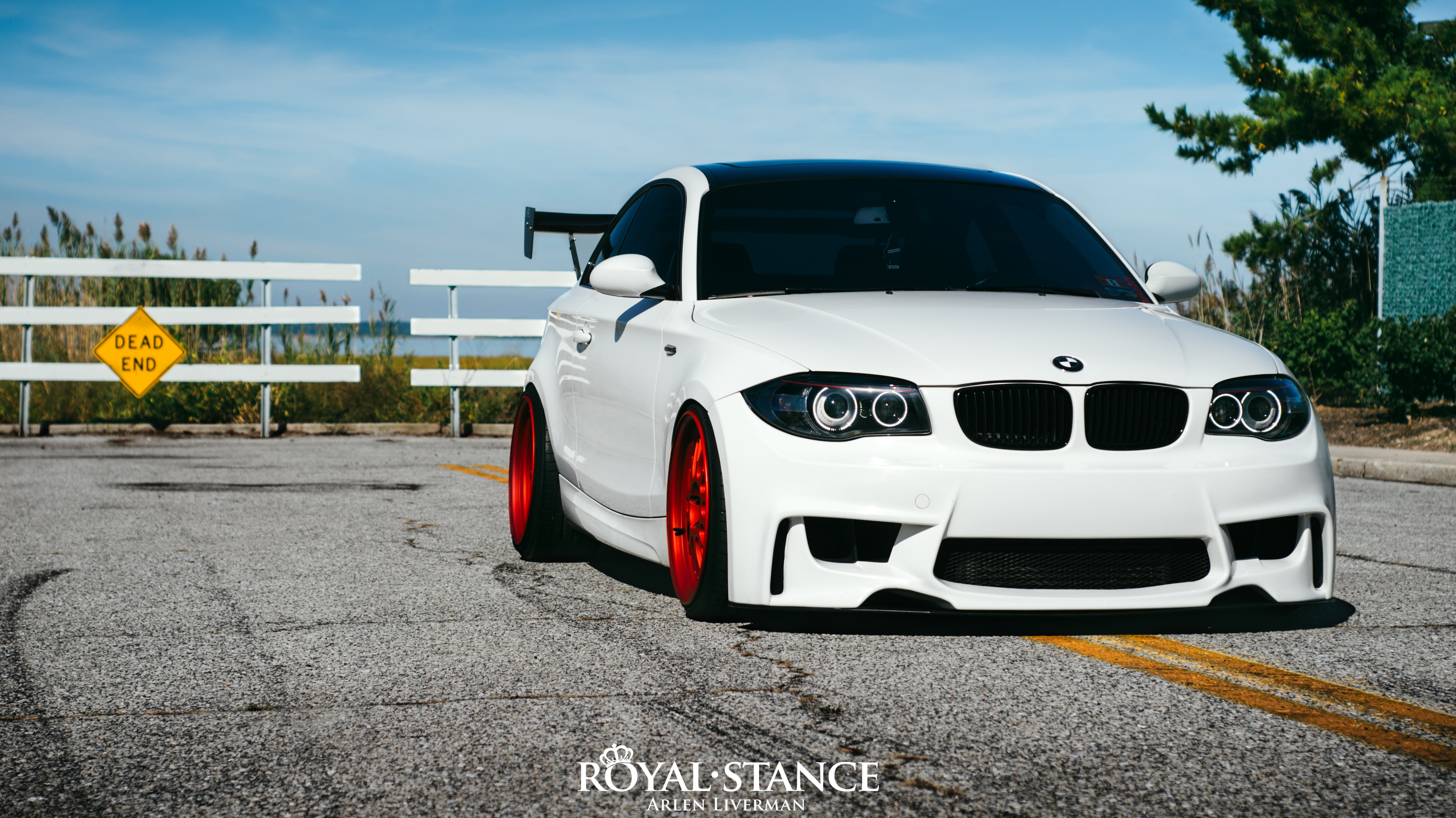 Aftermarket Front Lip on White Lowered BMW 1-Series - Photo by Arlen Liverman