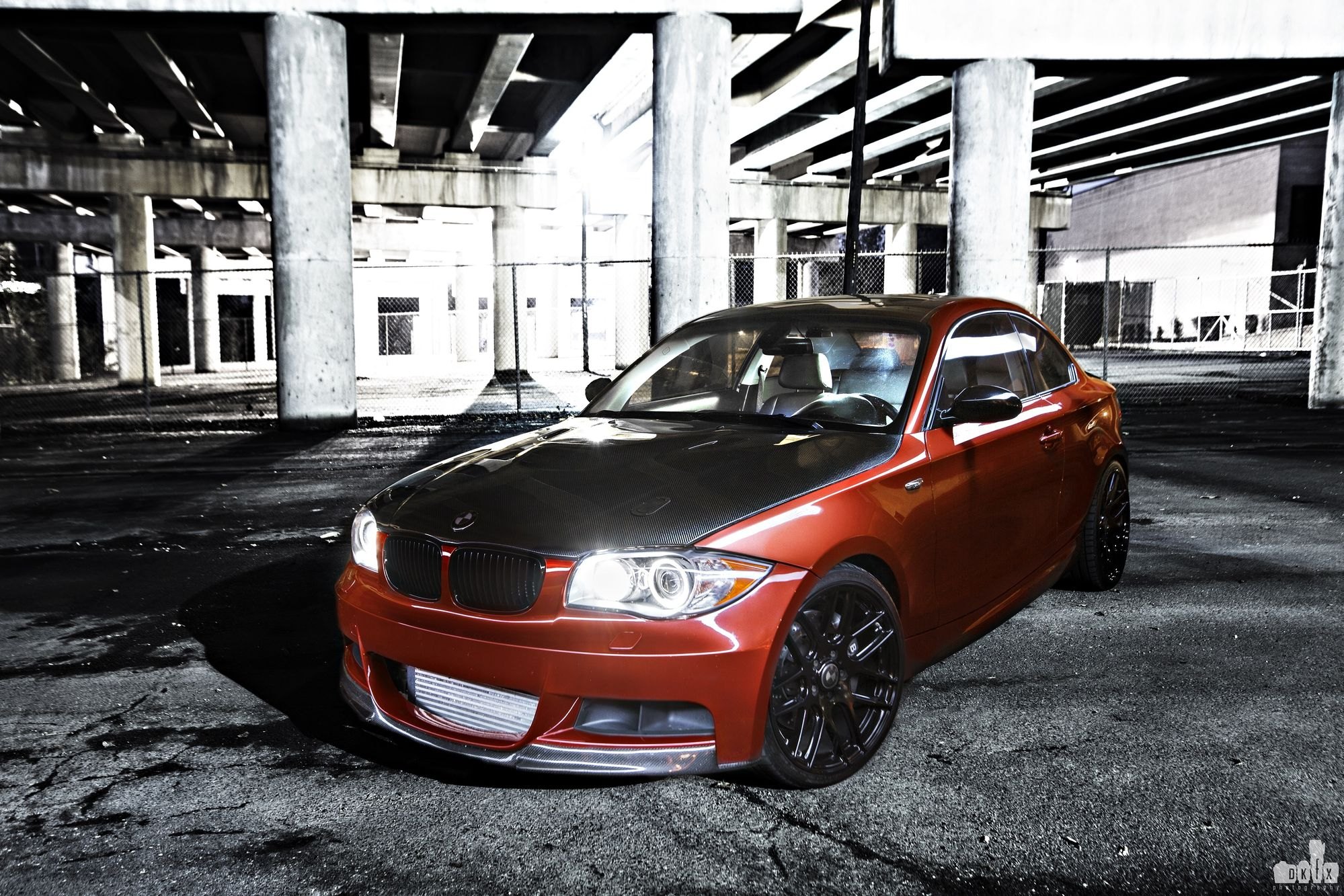Red BMW 1-Series with Carbon Fiber Hood - Photo by dan kinzie