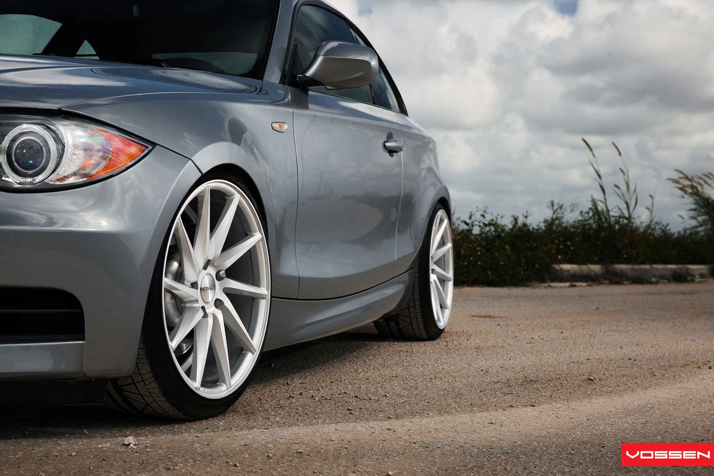Silver BMW 1-Series with Aftermarket Side Skirts - Photo by Vossen