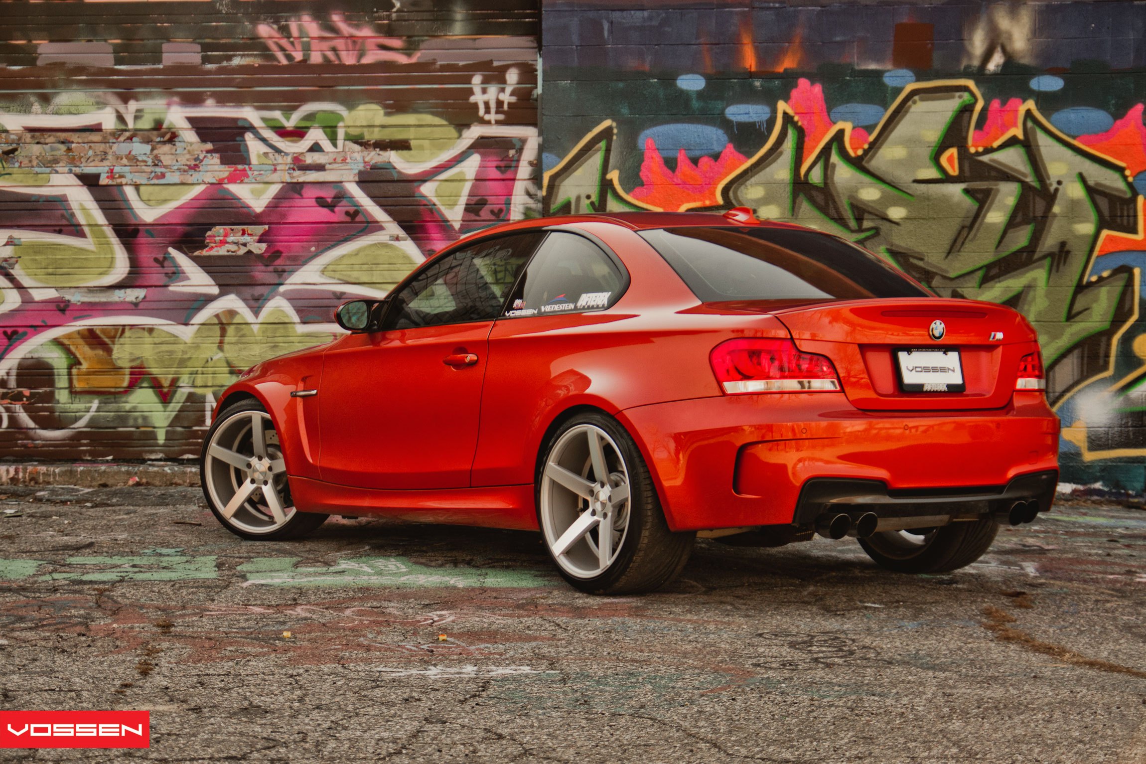 Aftermarket Rear Diffuser on Red BMW 1-Series - Photo by Vossen
