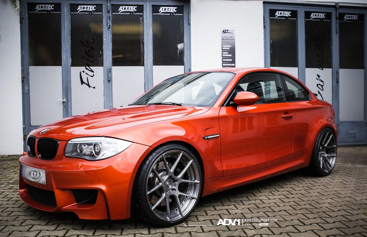 Titanium ADV1 Wheels on Custom Orange BMW 1-Series - Photo by ADV.1