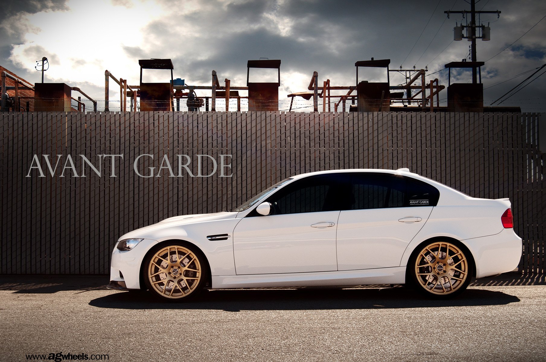Gold Avant Garde Rims on White BMW 3-Series - Photo by Avant Garde Wheels