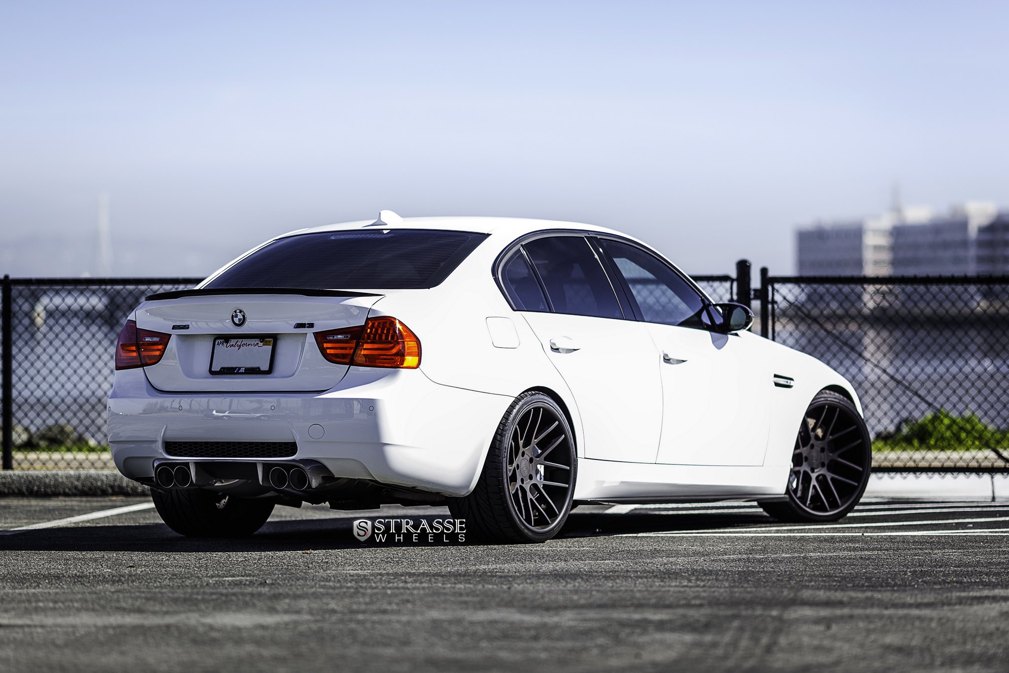 White BMW 3-Series with Carbon Fiber Rear Lip Spoiler - Photo by Strasse Forged