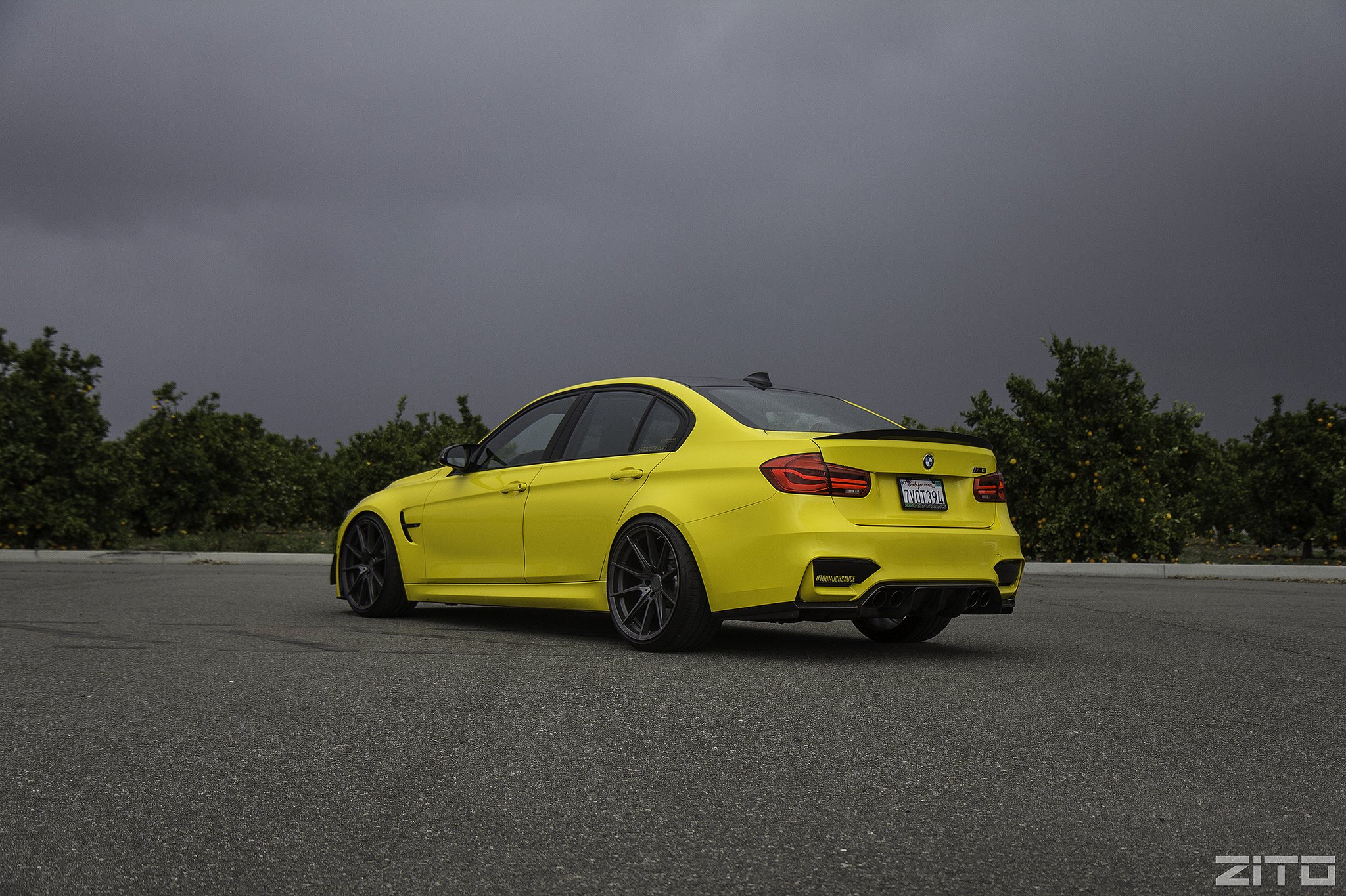 Yellow BMW 3-Series with Matte Black Zito Rims - Photo by Zito Wheels