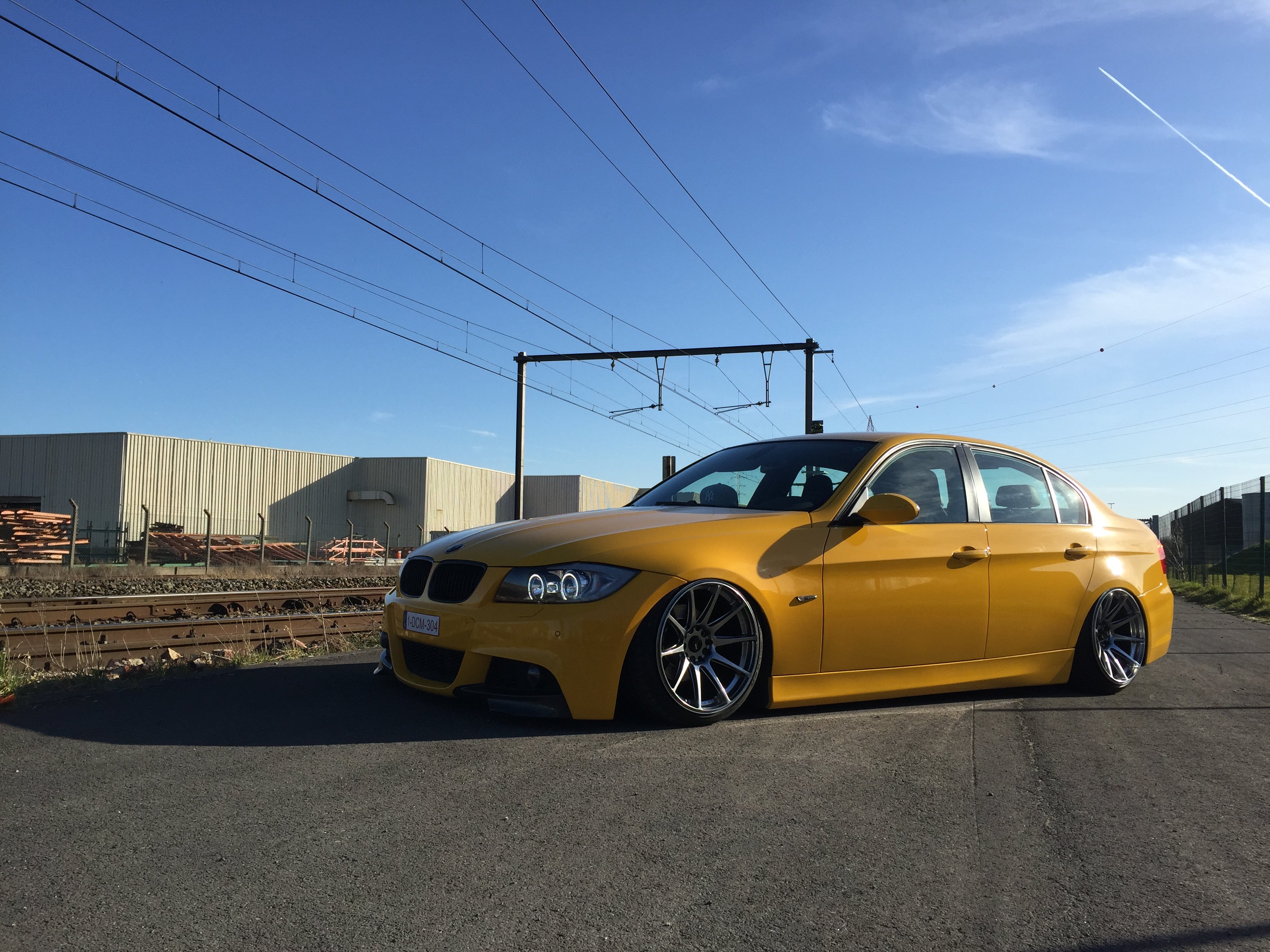 Custom Halo Headlights on Yellow BMW 3-Series - Photo by JR Wheels