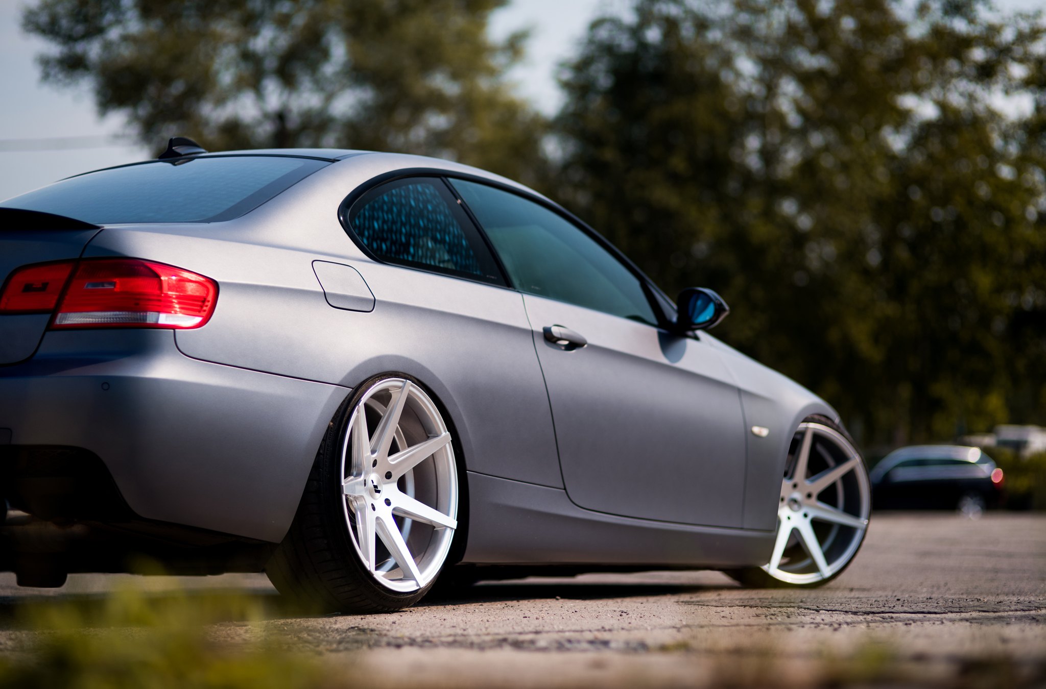 Gray Matte BMW 3-Series with Red LED Taillights - Photo by JR Wheels