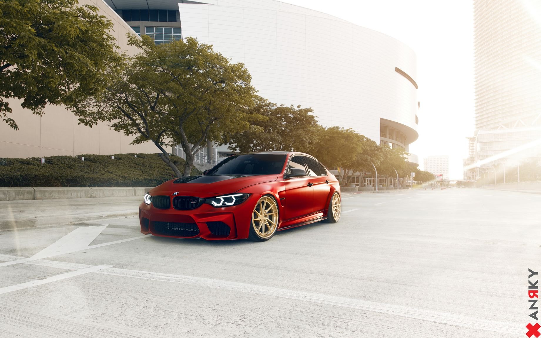 Red BMW 3-Series with Aftermarket Hood - Photo by Anrky Wheels