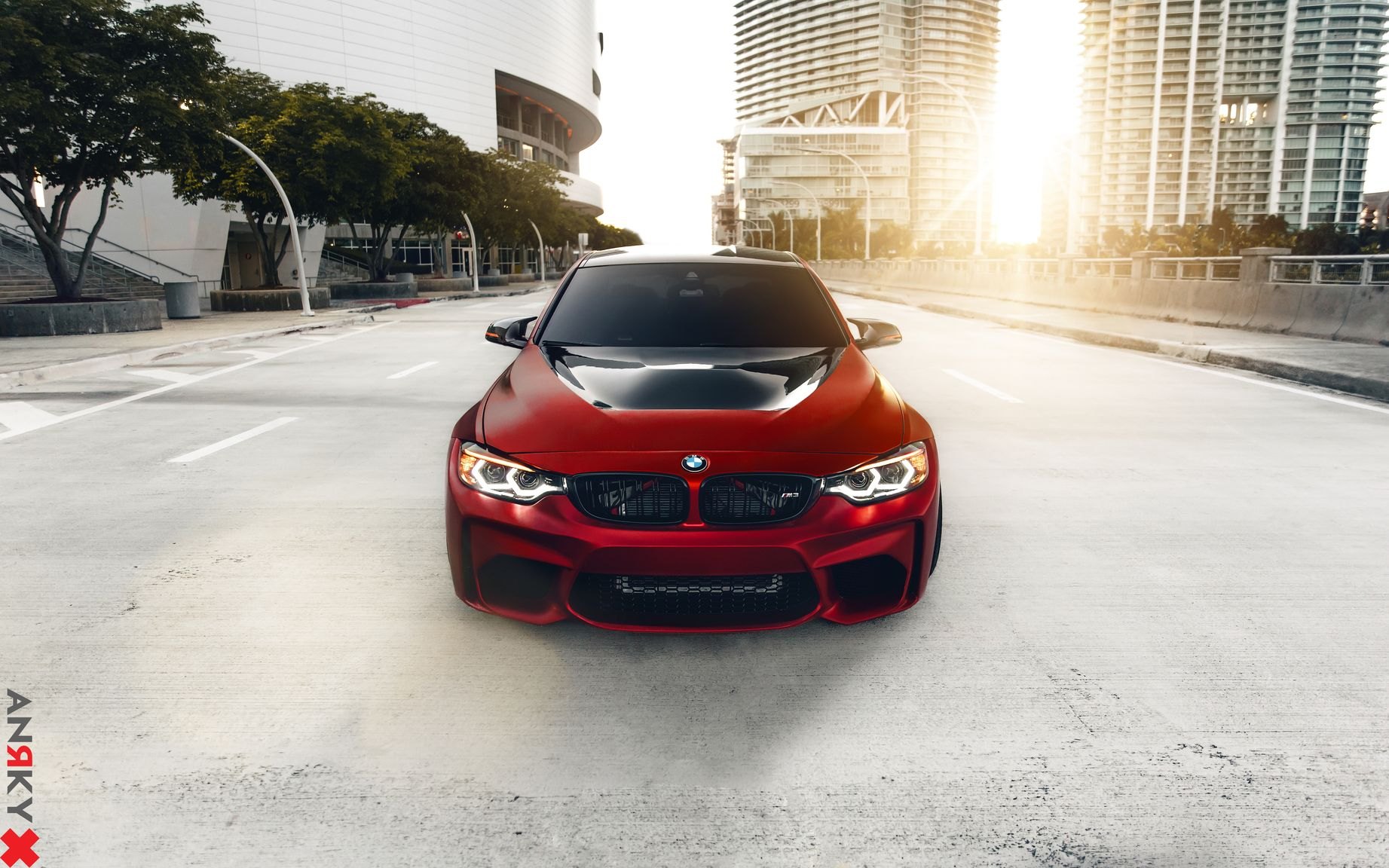 Red BMW 3-Series with Custom LED-Bar Style Headlights - Photo by Anrky Wheels