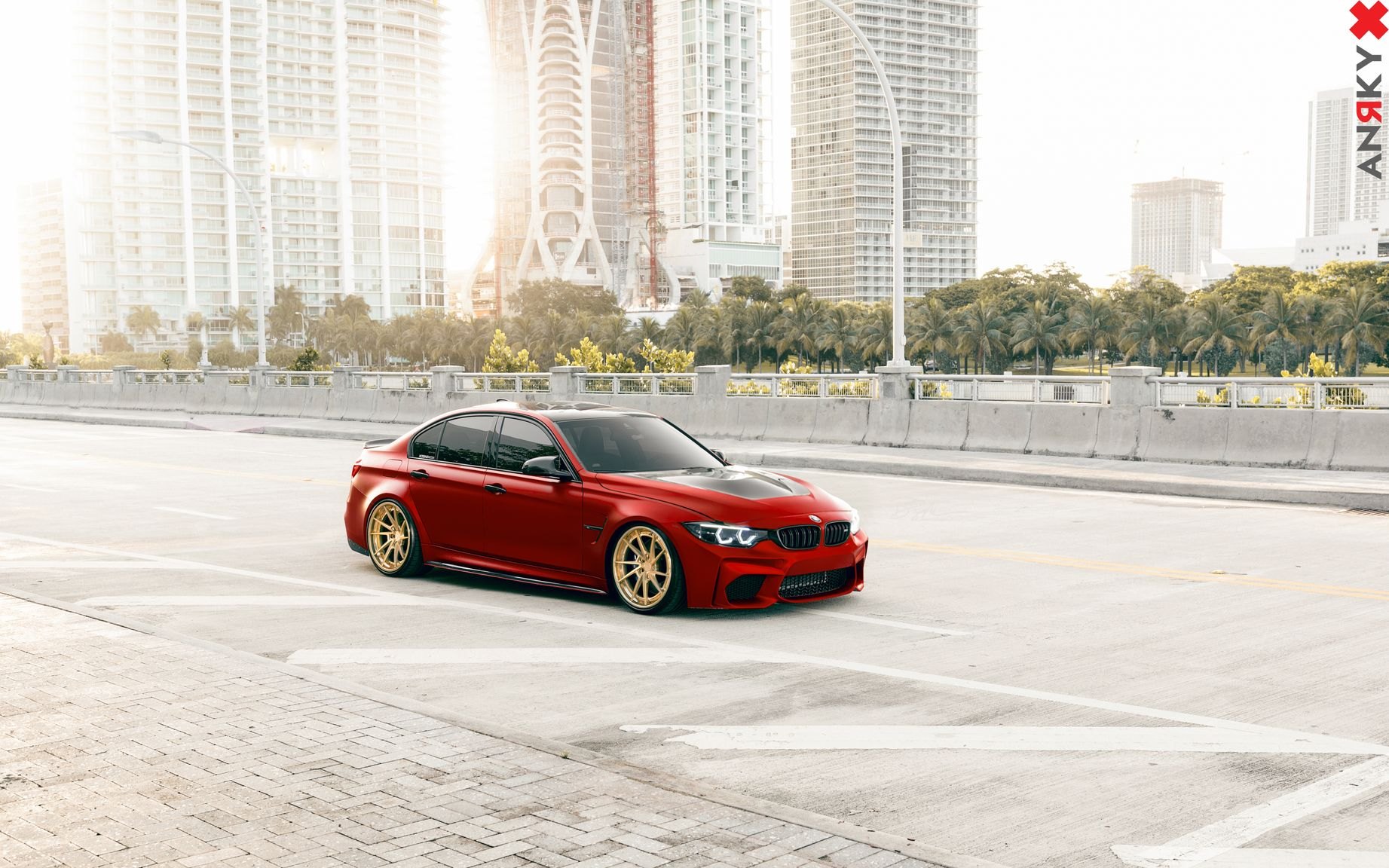 Ice Gold Anrky Wheels on Red BMW 3-Series - Photo by Anrky Wheels