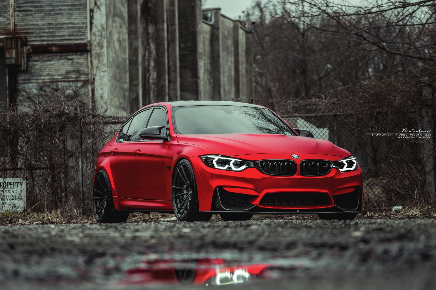 Aftermarket Front Bumper on Red BMW 3-Series - Photo by Brixton Forged Wheels