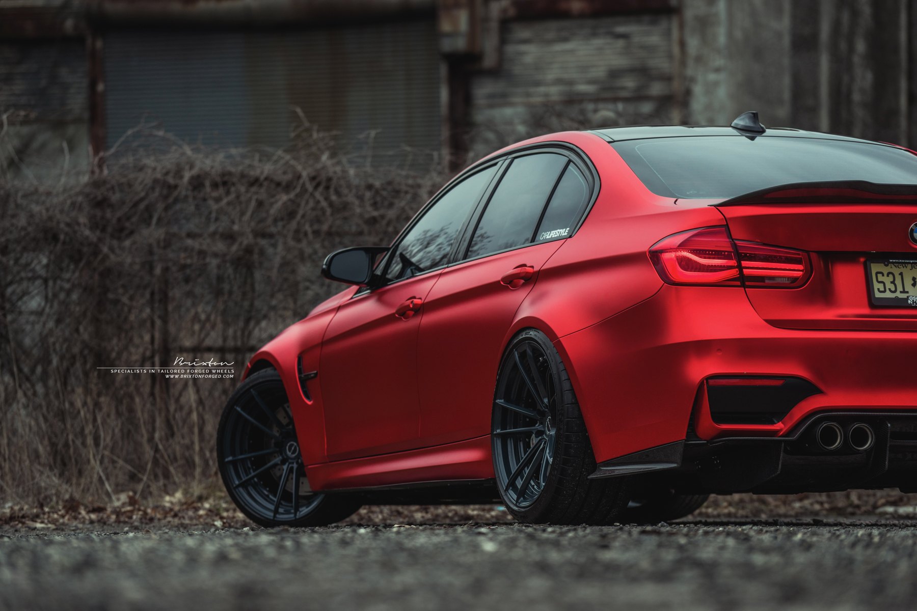 Aftermarket Rear Diffuser on Red BMW 3-Series - Photo by Brixton Forged Wheels