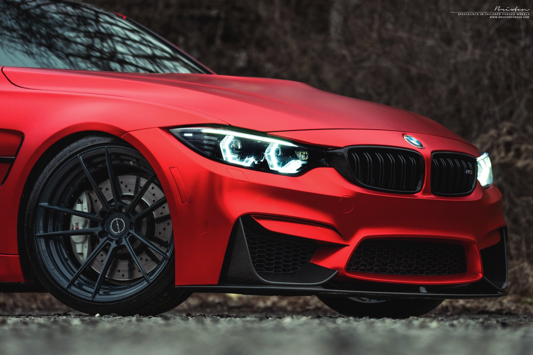 Red BMW 3-Series with Carbon Fiber Front Lip - Photo by Brixton Forged Wheels