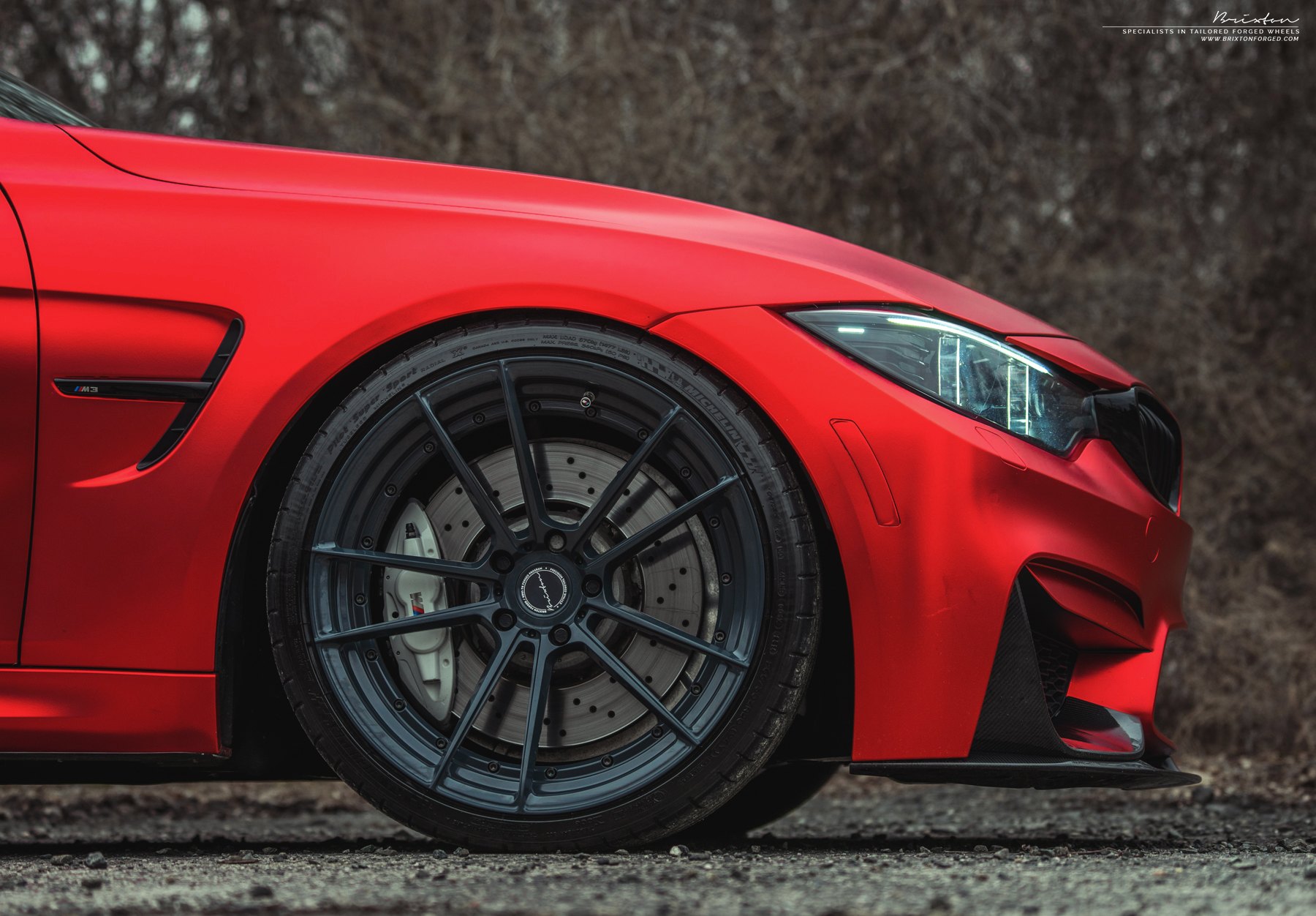 Michelin Tires on Custom Red BMW 3-Series - Photo by Brixton Forged Wheels