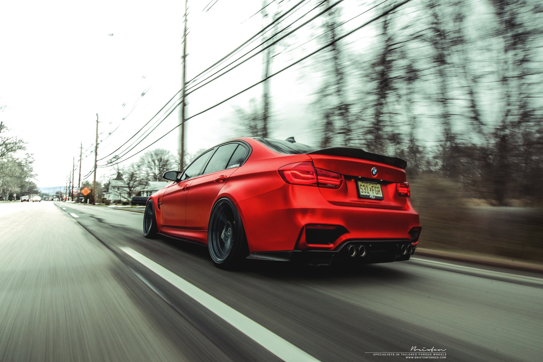 Red BMW 3-Series with Aftermarket LED Taillights - Photo by Brixton Forged Wheels