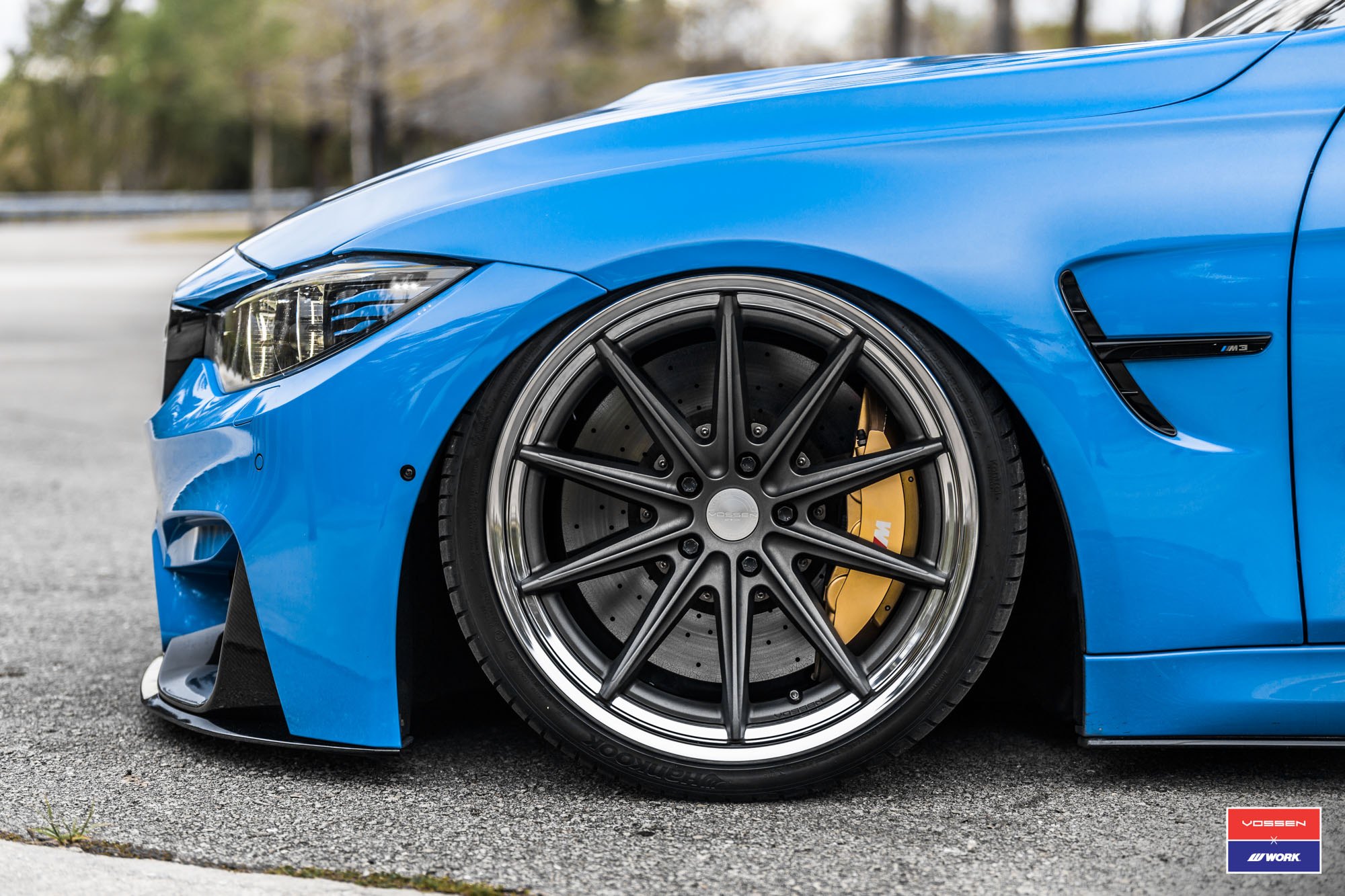 Vossen Wheels with Yellow Brakes on Blue BMW 3-Series - Photo by Vossen