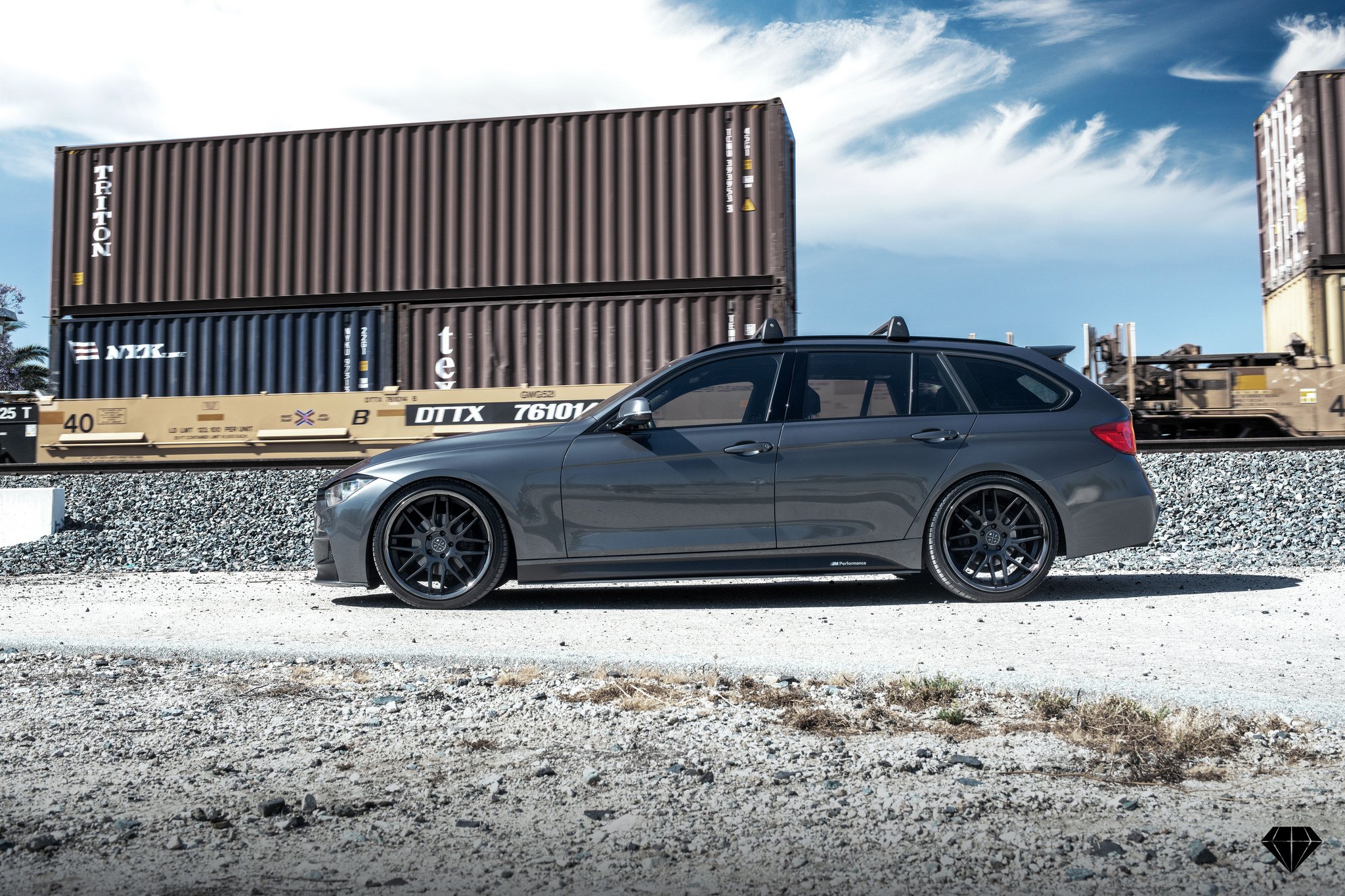 Gray BMW 3-Series with Custom Side Skirts - Photo by Blaque Diamond Wheels