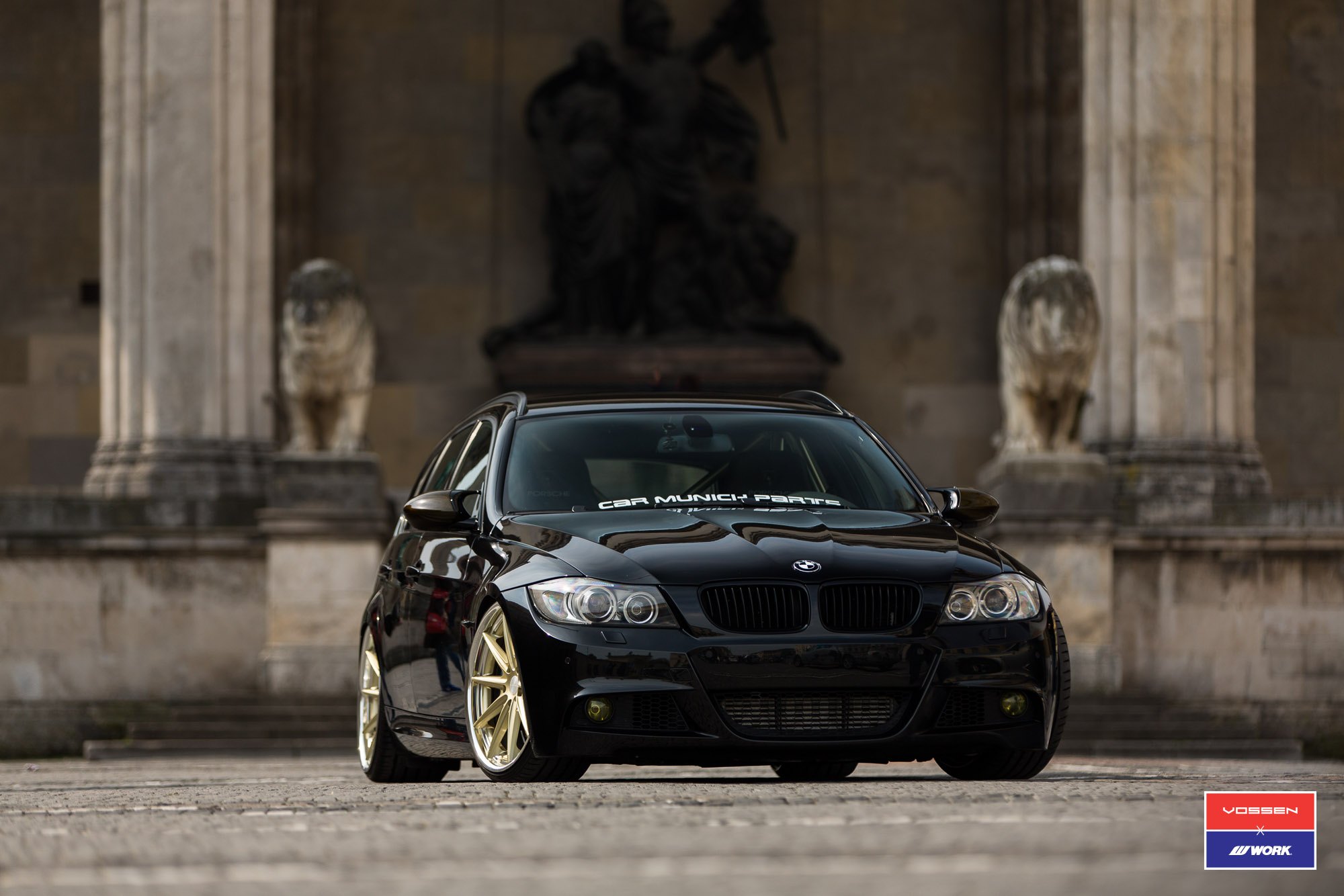 Black BMW 3-Series with Aftermarket Halo Headlights - Photo by Vossen