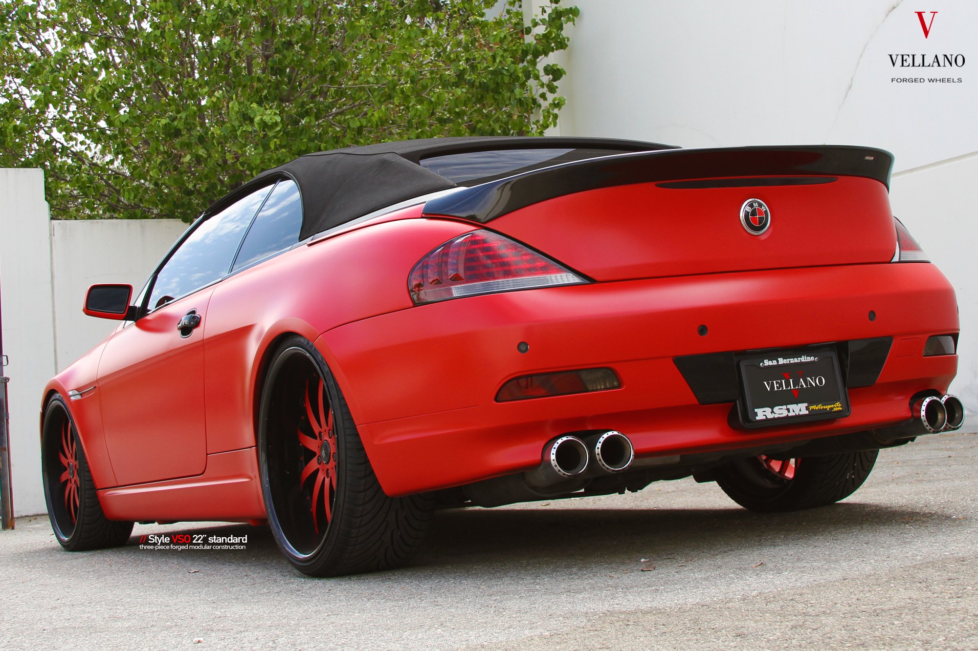 Red Matte BMW 6-Series with Custom Style Rear Spoiler - Photo by Vellano