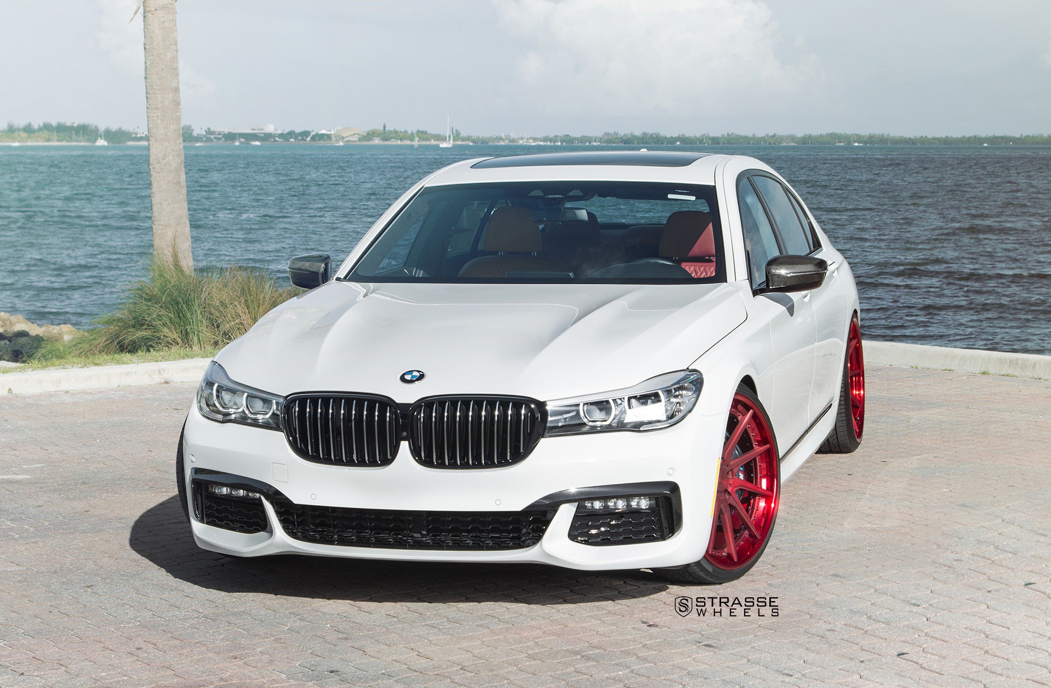 White BMW 7-Series with Aftermarket Front Bumper - Photo by Strasse Forged
