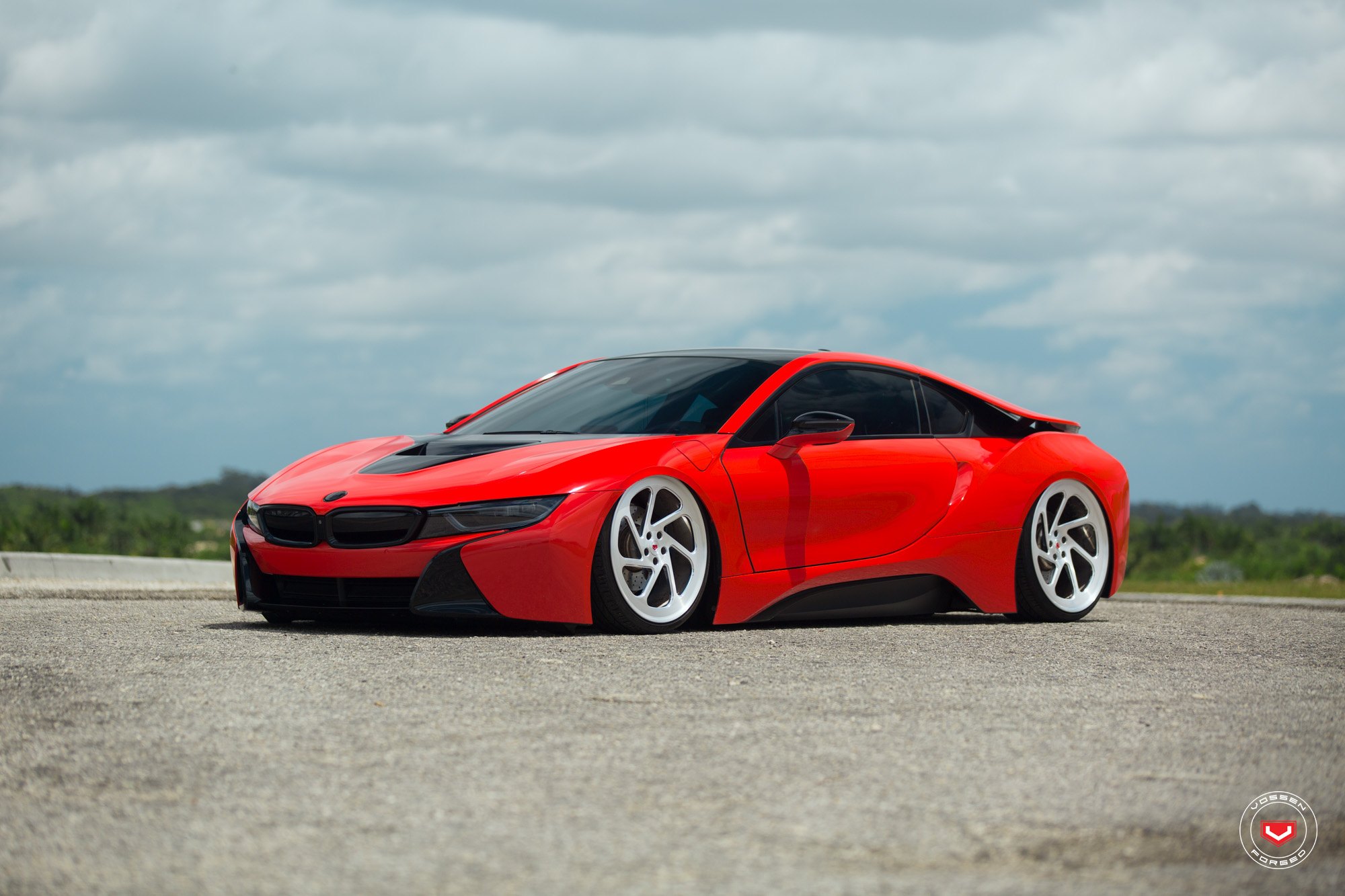Slammed BMW i8 in Red Color - Photo by Vossen