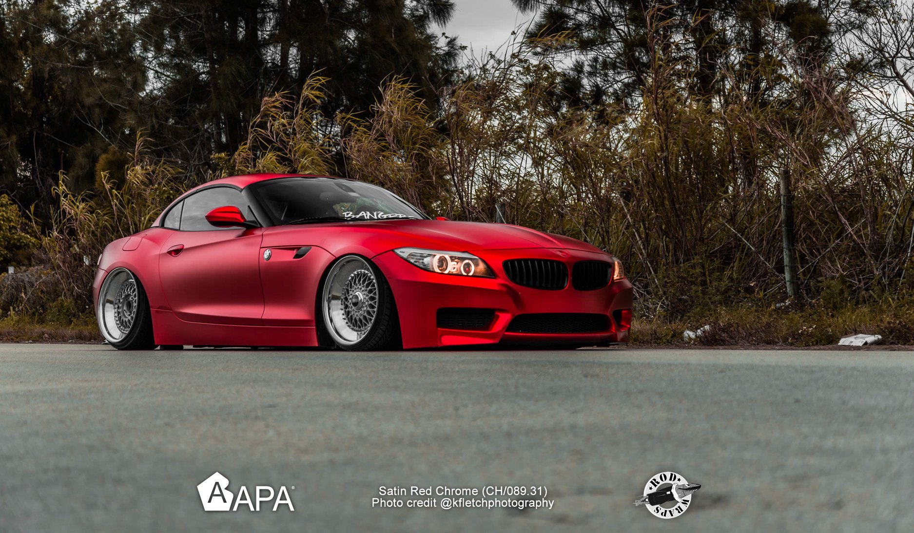 Red Matte BMW Z4 with Custom Halo Headlights - Photo by Apa America