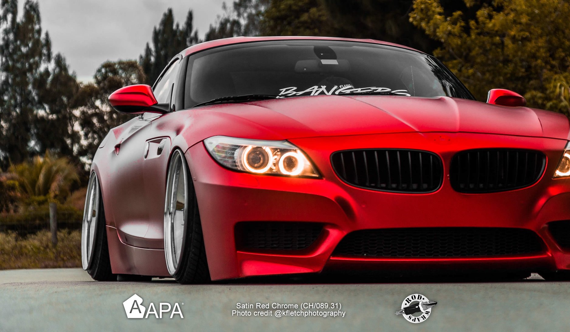 Red Matte BMW Z4 with Custom Front Bumper - Photo by Apa America