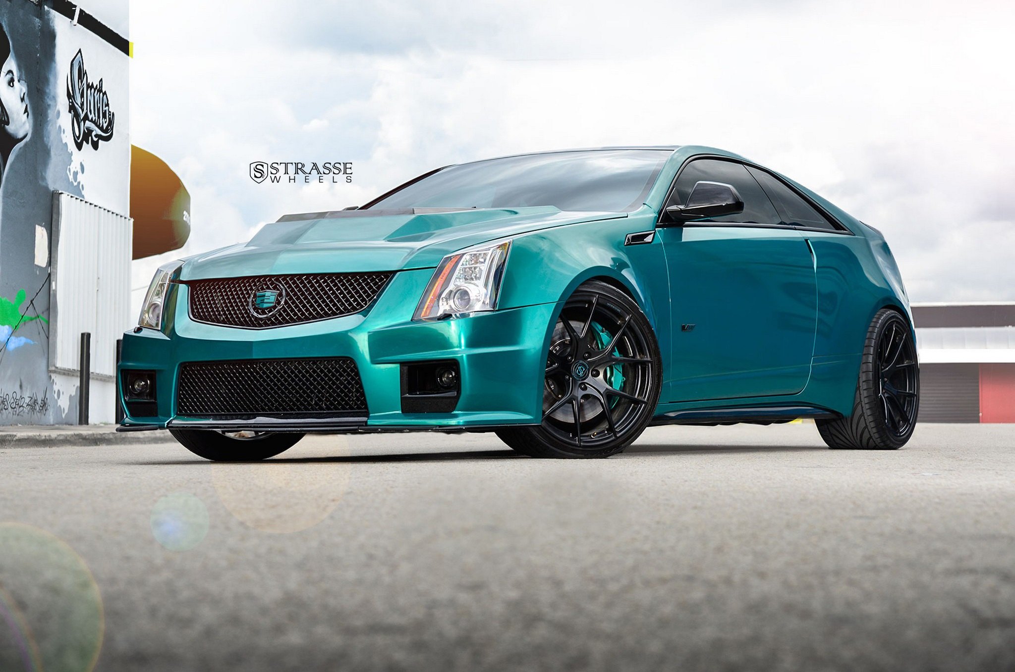 Green Cadillac CTS with Blacked Out Mesh Grille - Photo by Strasse Forged