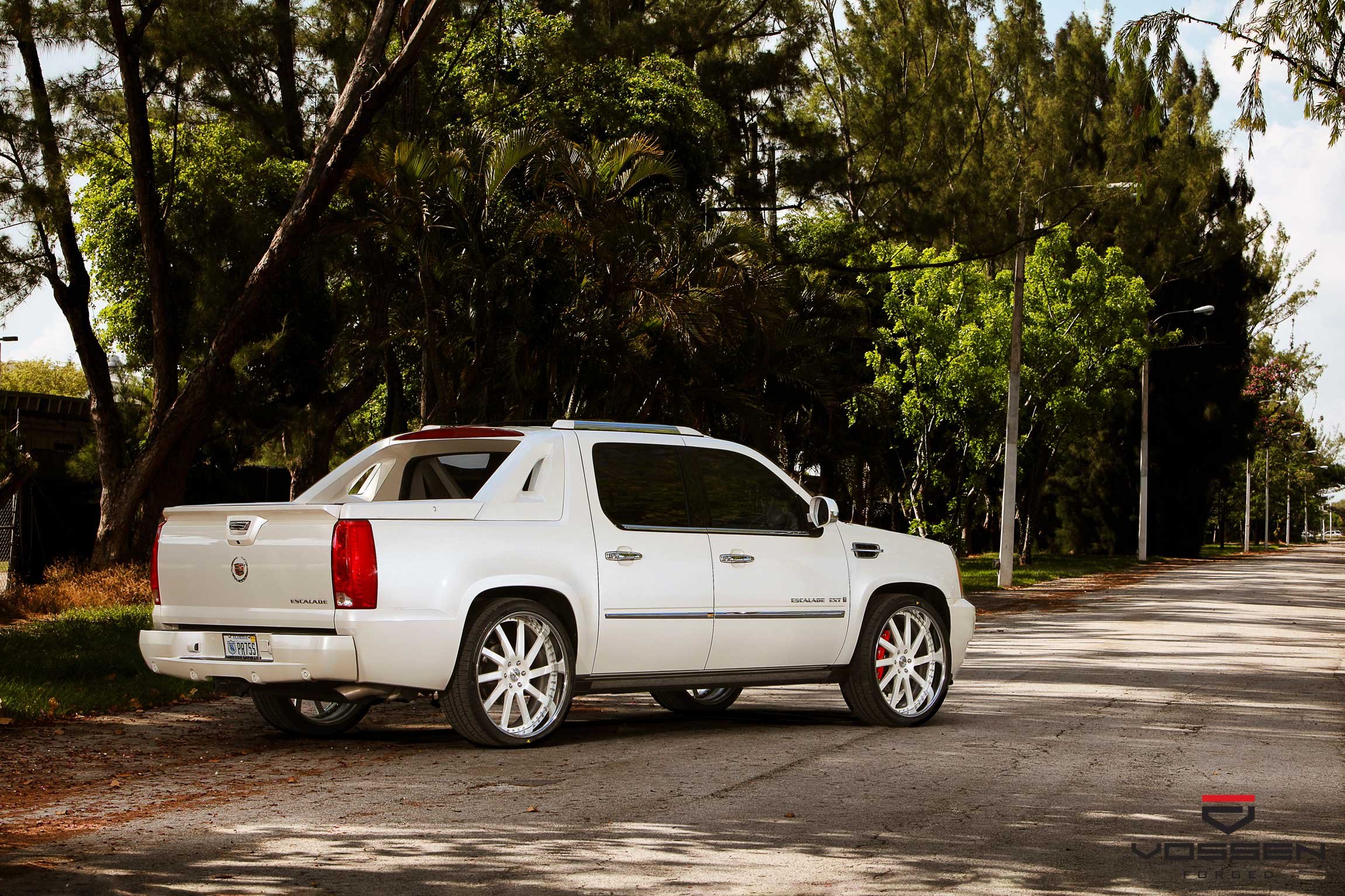 White Cadillac Escalade with Aftermarket Rear Bumper - Photo by Vossen