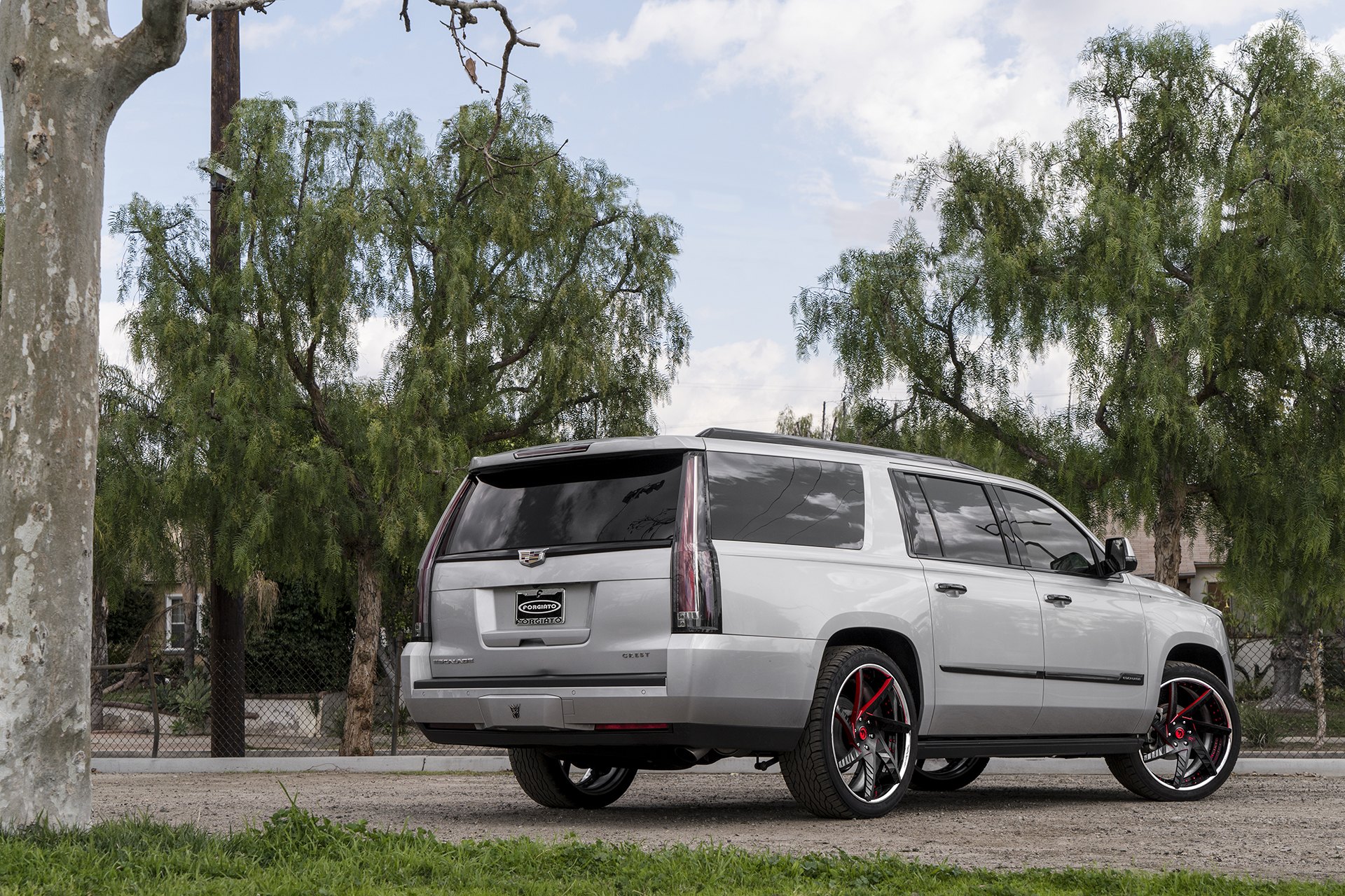 Roofline Spoiler with Light on Gray Cadillac Escalade - Photo by Forgiato