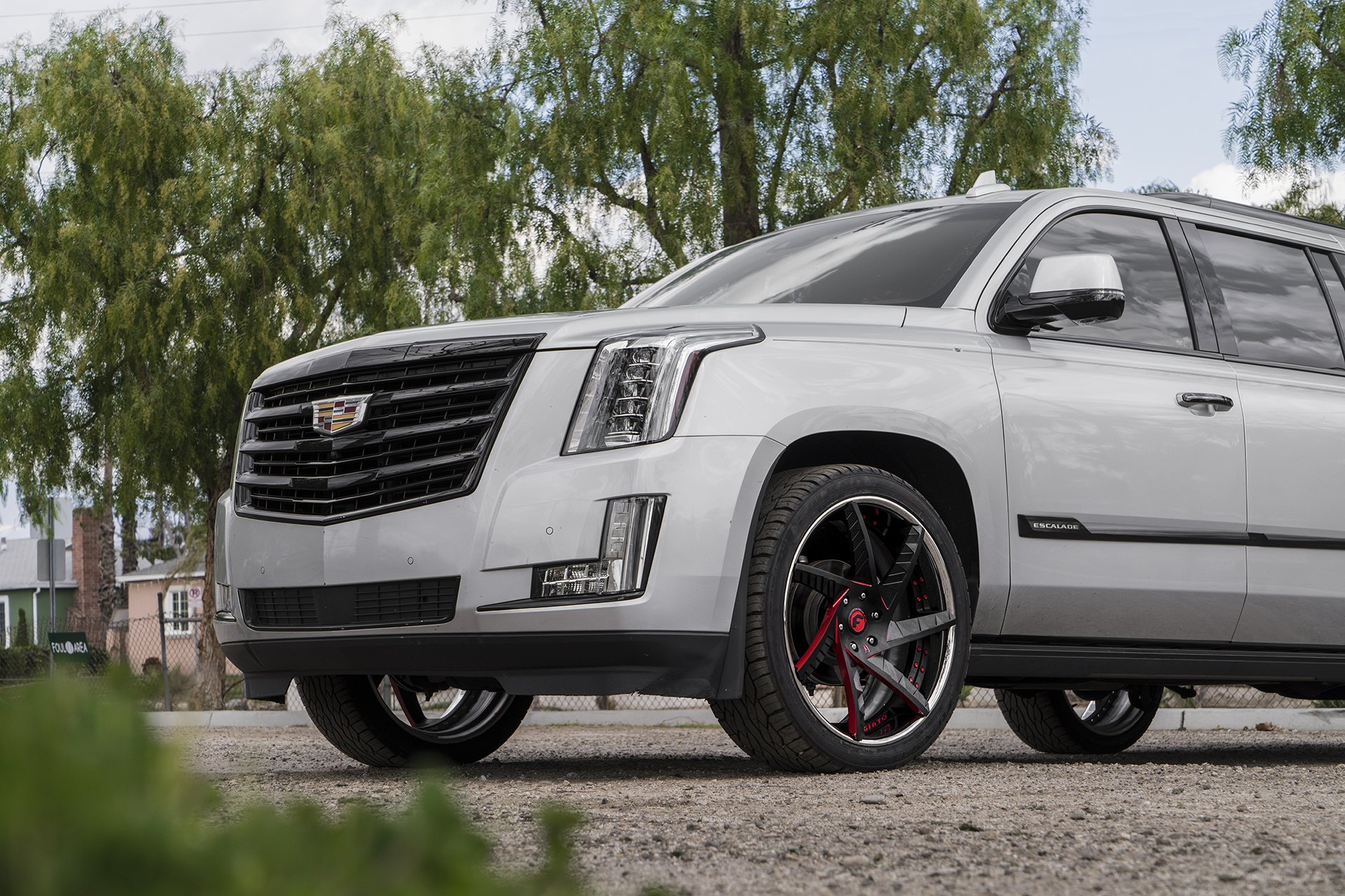 Front Bumper with Fog Lights on Gray Cadillac Escalade - Photo by Forgiato