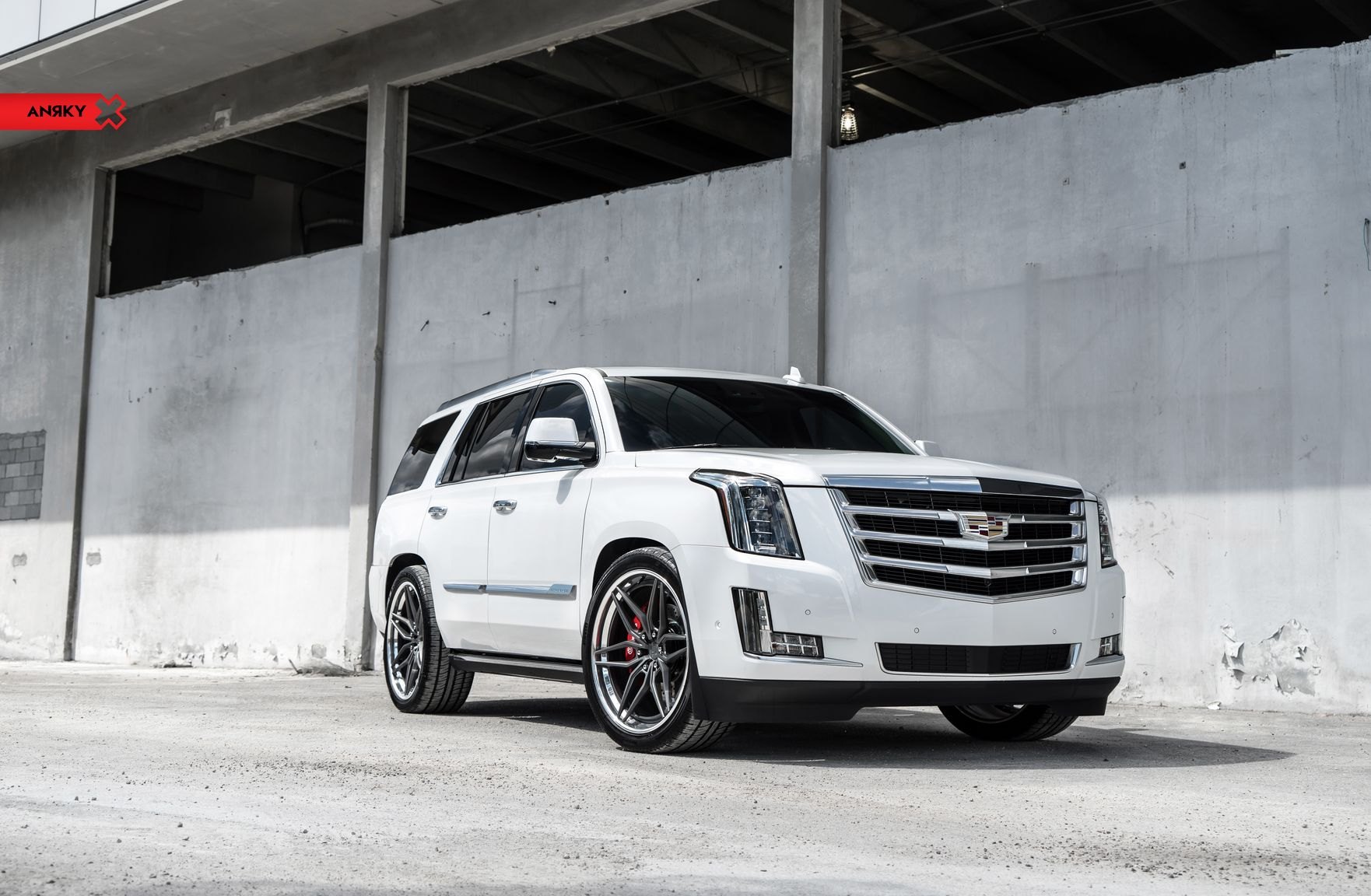Crystal Clear LED Headlights on White Cadillac Escalade - Photo by Anrky Wheels