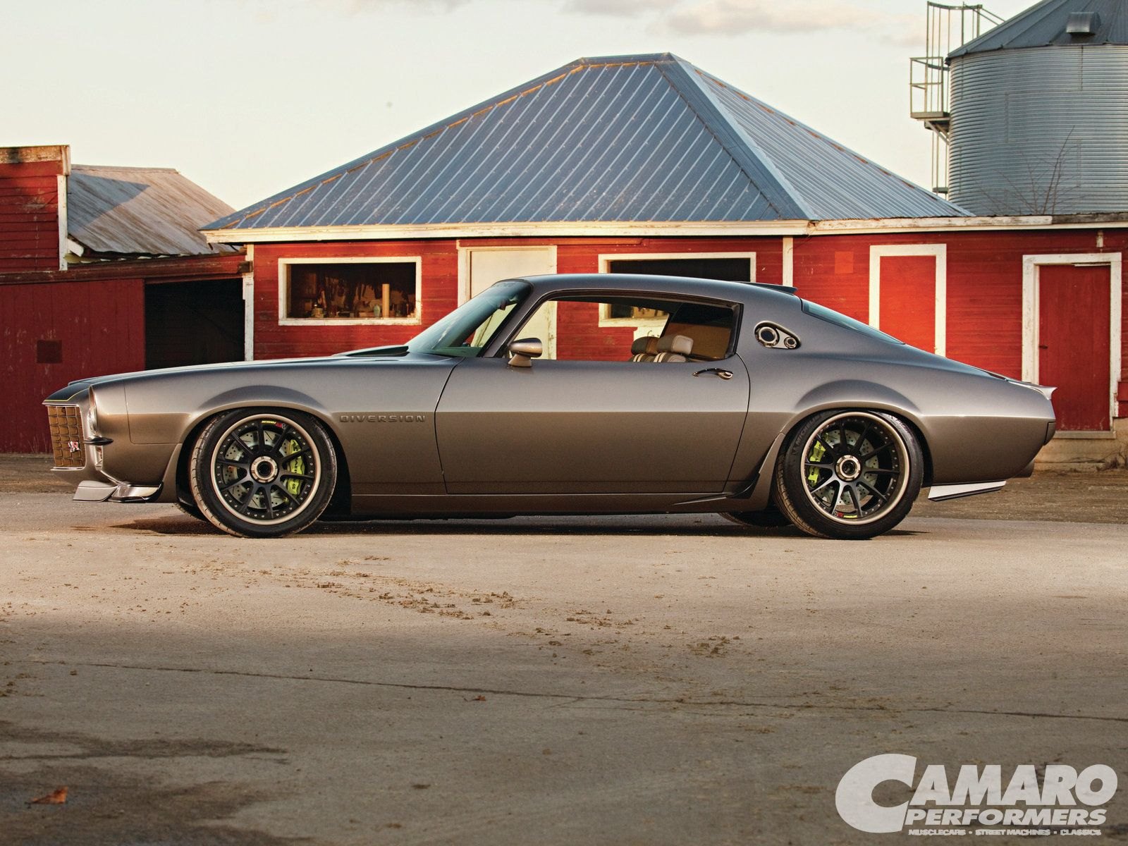 Custom Gray Chevy Camaro Diversion Side Skirts - Photo by Forgeline Motorsports