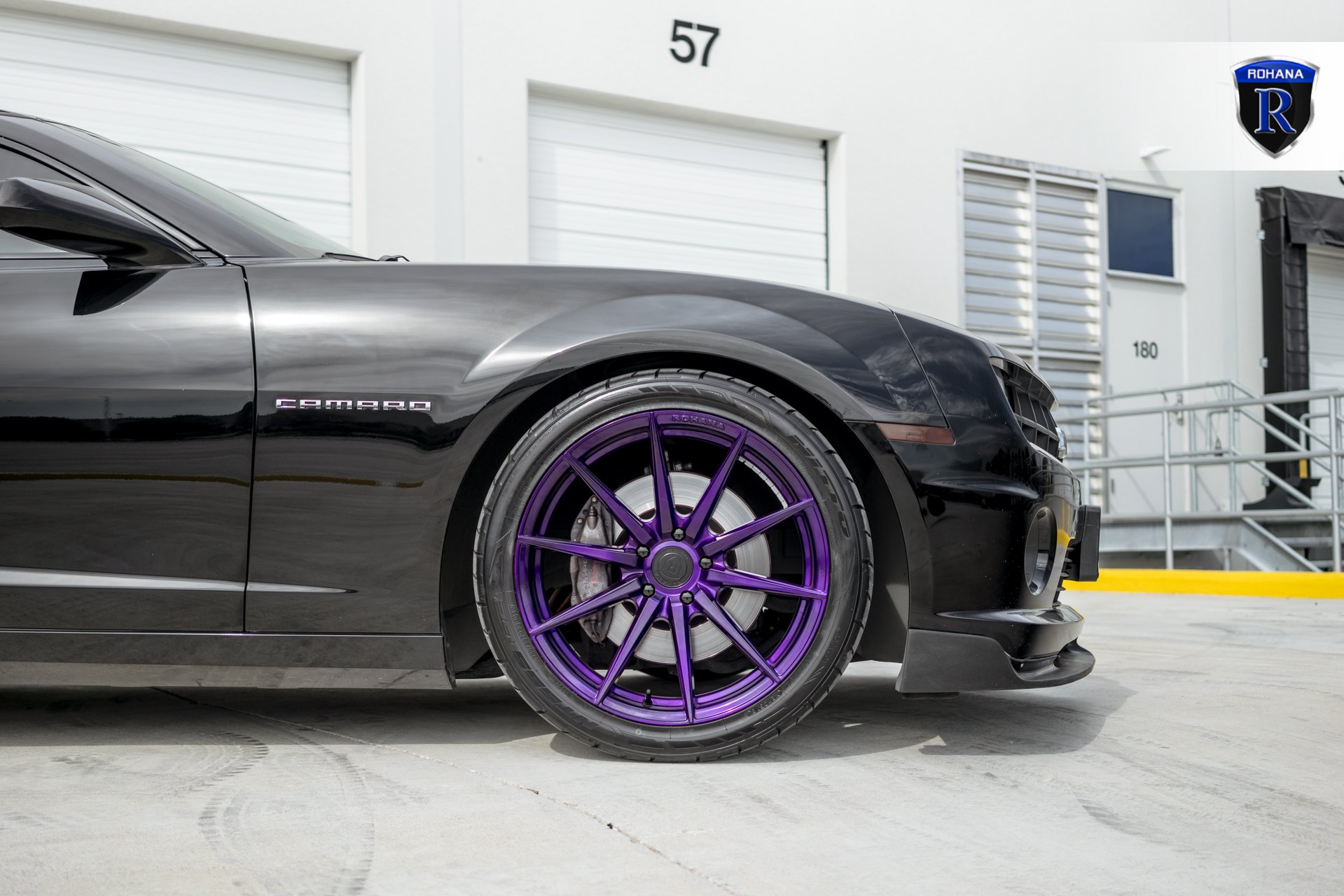 Custom Purple Rohana Rims on Black Chevy Camaro - Photo by Rohana Wheels