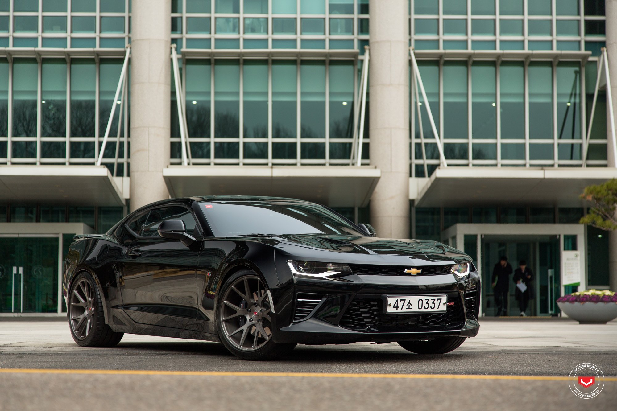 Black Chevy Camaro SS with Aftermarket Front Bumper - Photo by Vossen
