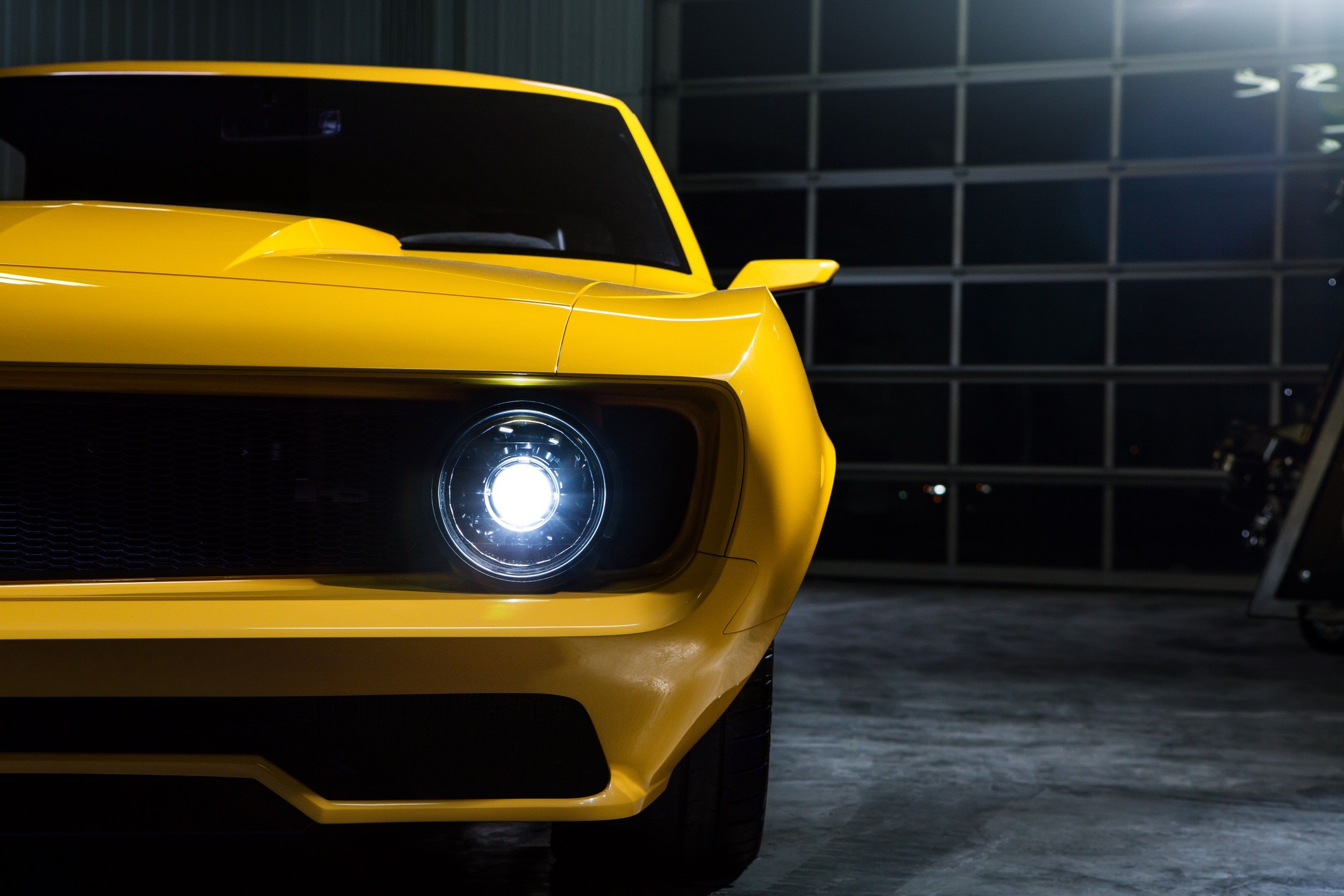 Aftermarket Vented Hood on Yellow Chevy Camaro - Photo by Roadster Shop
