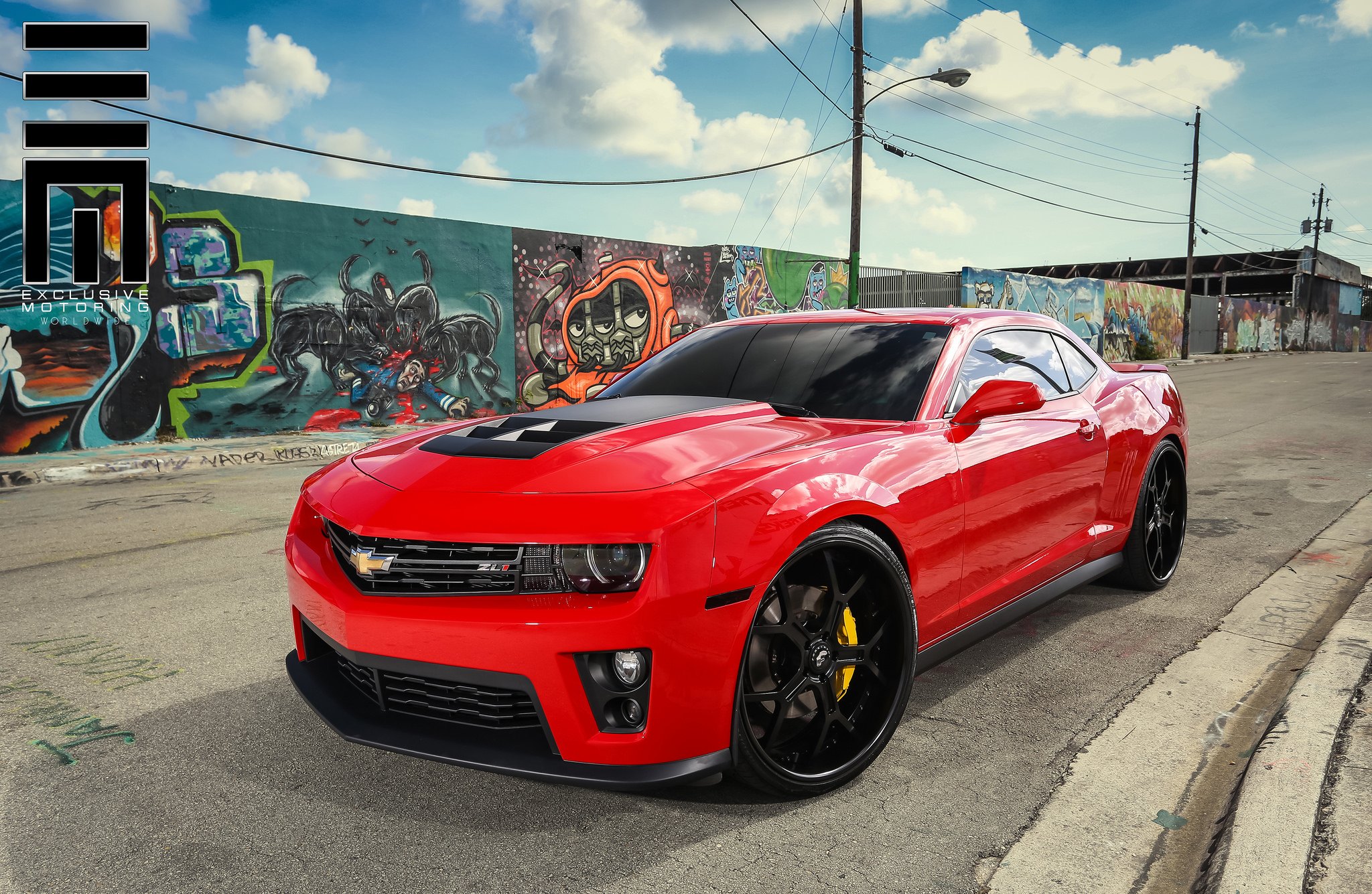 Red Chevy Camaro ZL1 on Black Custom Wheels - Photo by Exclusive Motoring