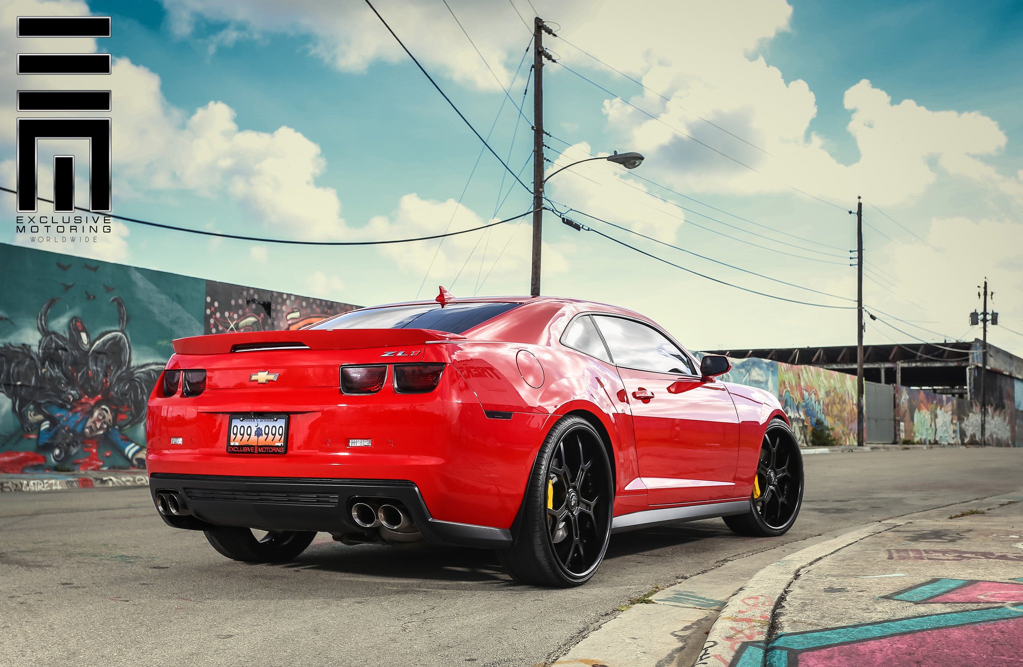 Sporty look of Red Chevy Camaro ZL1 on Black Forgiato Wheels  - Photo by Exclusive Motoring