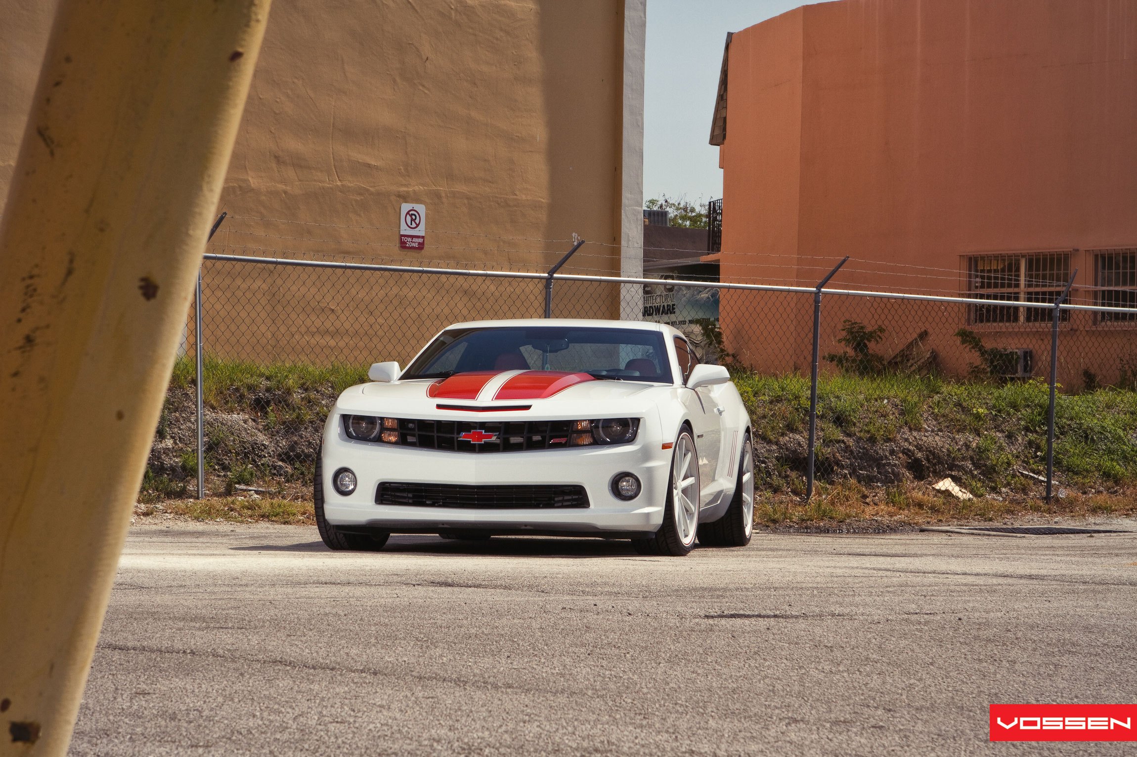 White Chevy Camaro SS with Aftermarket Hood - Photo by Vossen