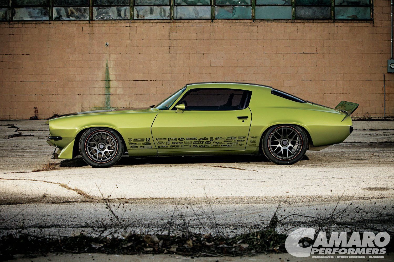 Green Debadged Chevy Camaro with Gunmetal Forgeline Rims - Photo by Forgeline Motorsports