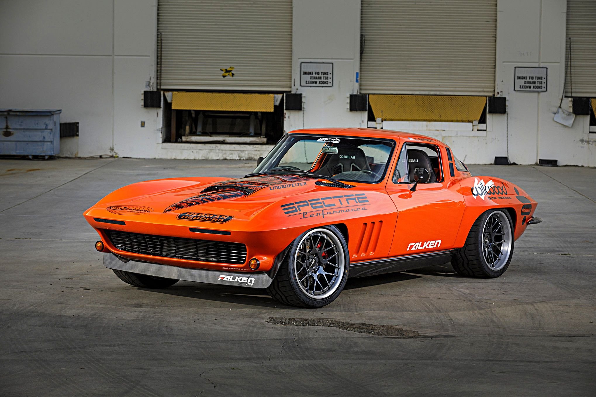 Carbon Fiber Front Lip on Orange Debadged Chevy Corvette - Photo by Forgeline Motorsports