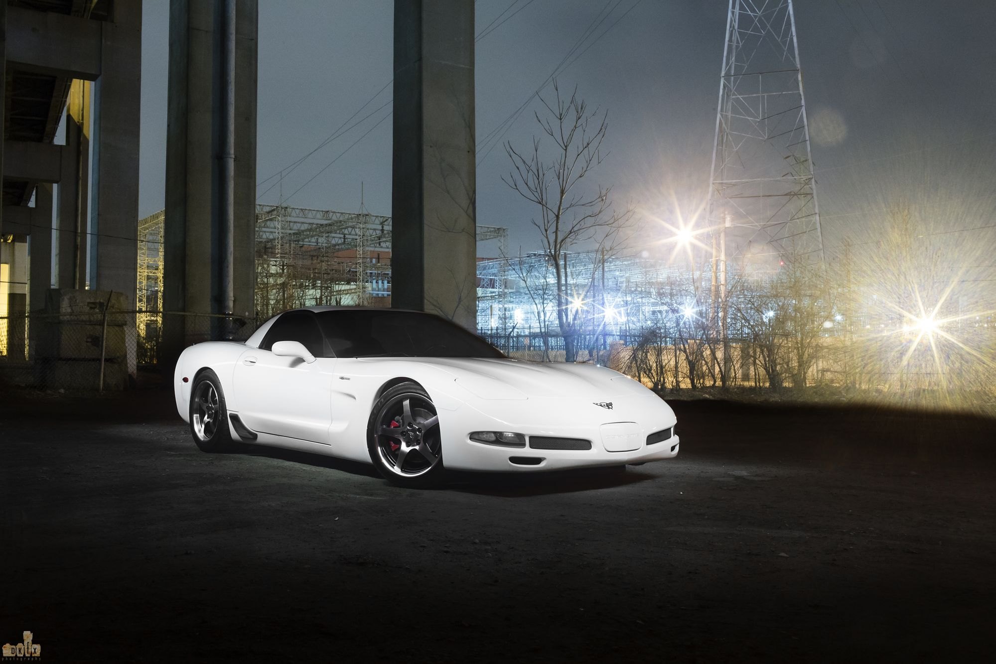 White Chevy Corvette with Dark Smoke Headlights - Photo by dan kinzie