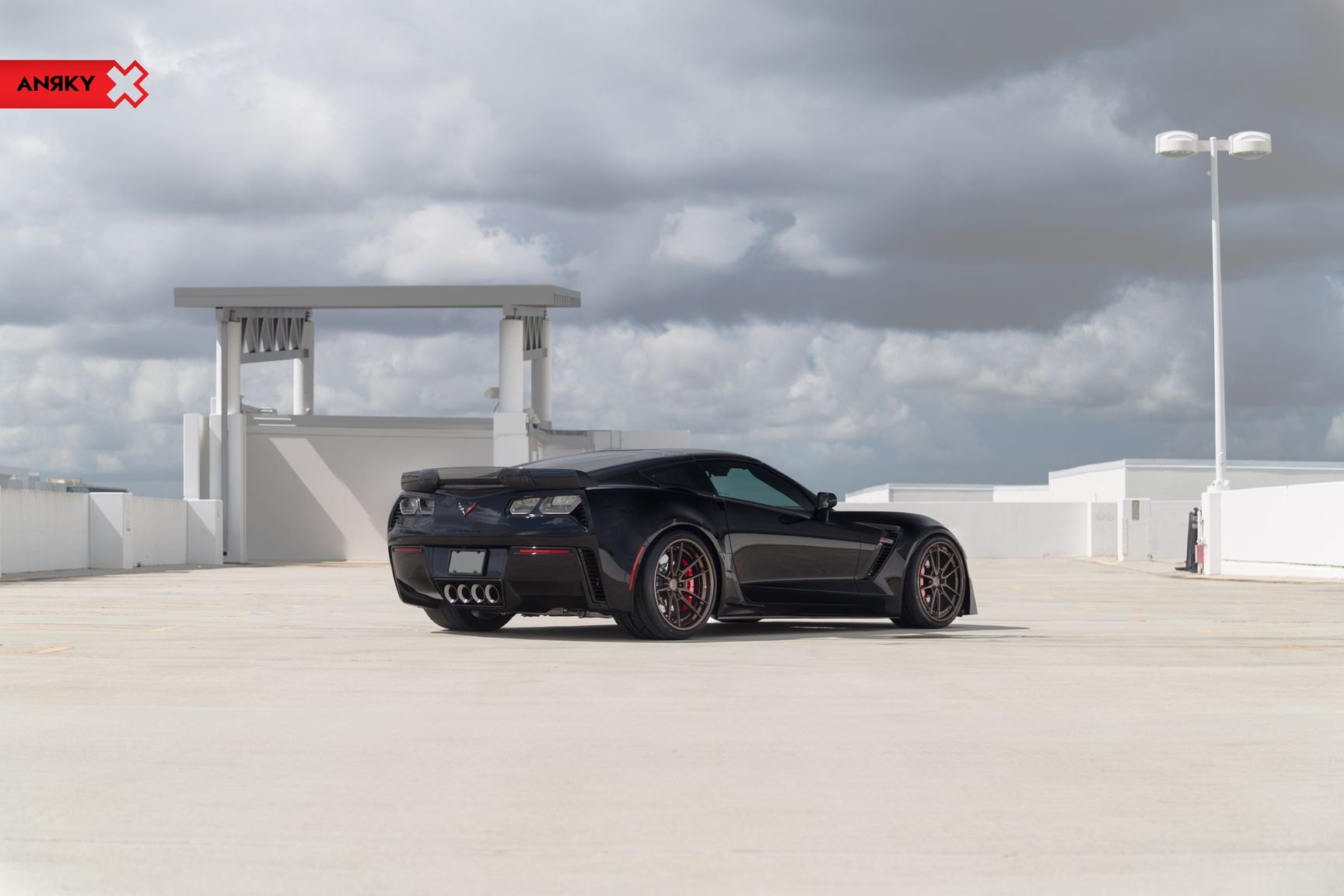 Black Chevy Corvette with Custom Style Rear Spoiler - Photo by Anrky Wheels