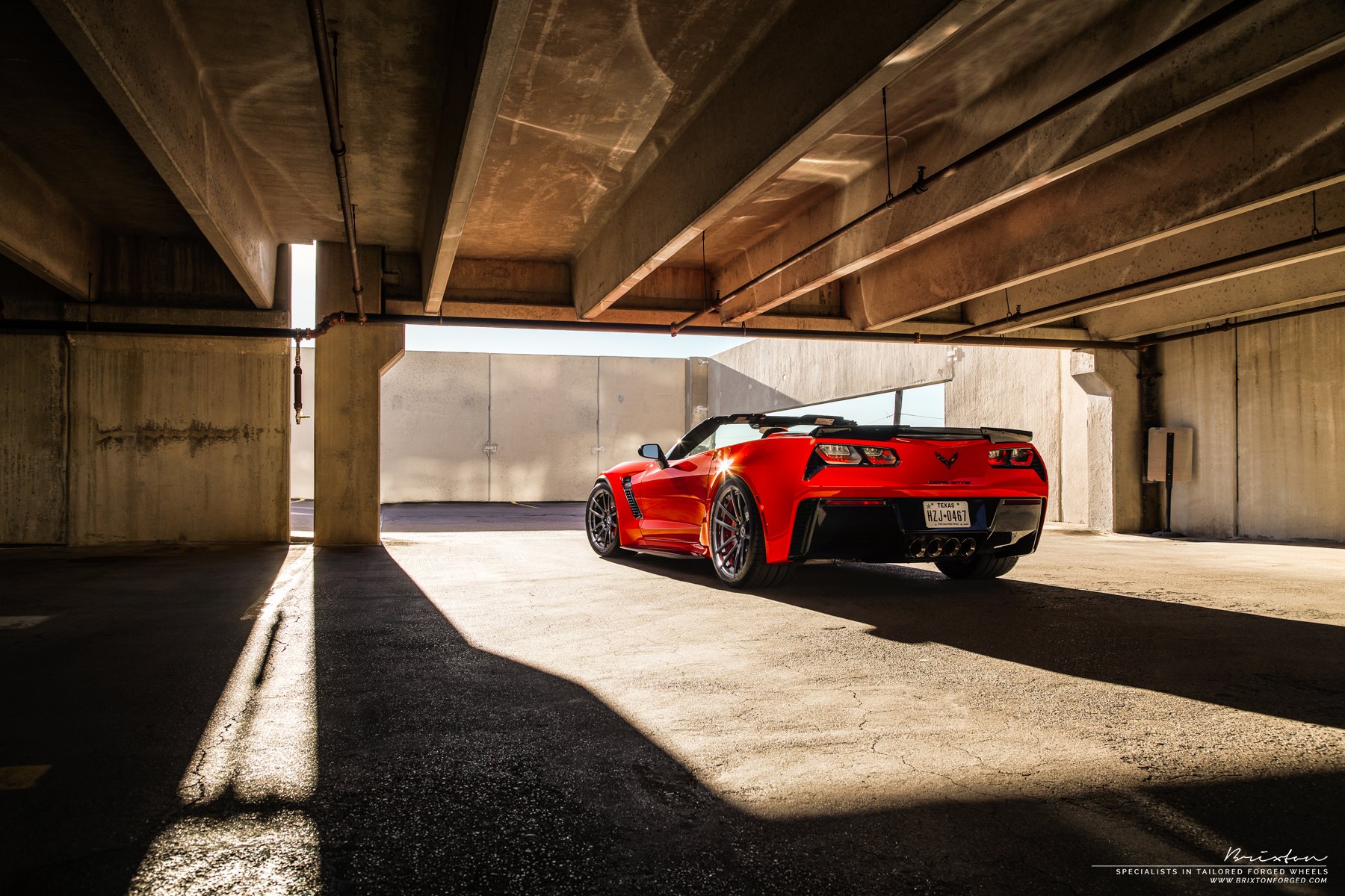 Red Convertible Chevy Corvette with Custom Style Rear Spoiler - Photo by Brixton Forged Wheels