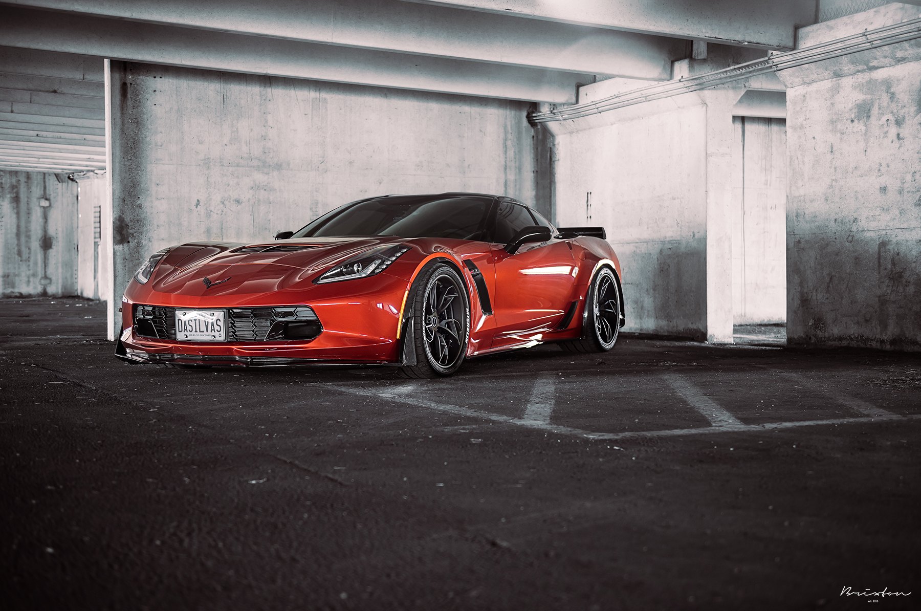Orange Chevy Corvette with Custom Vented Hood - Photo by Brixton Forged Wheels