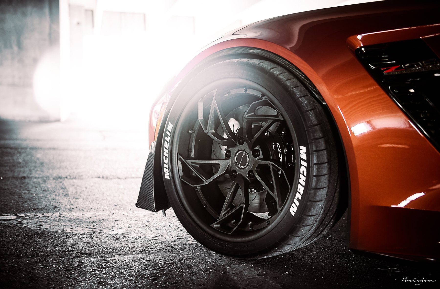 Smoke Black Brixton Forged Wheels on Orange Chevy Corvette - Photo by Brixton Forged Wheels